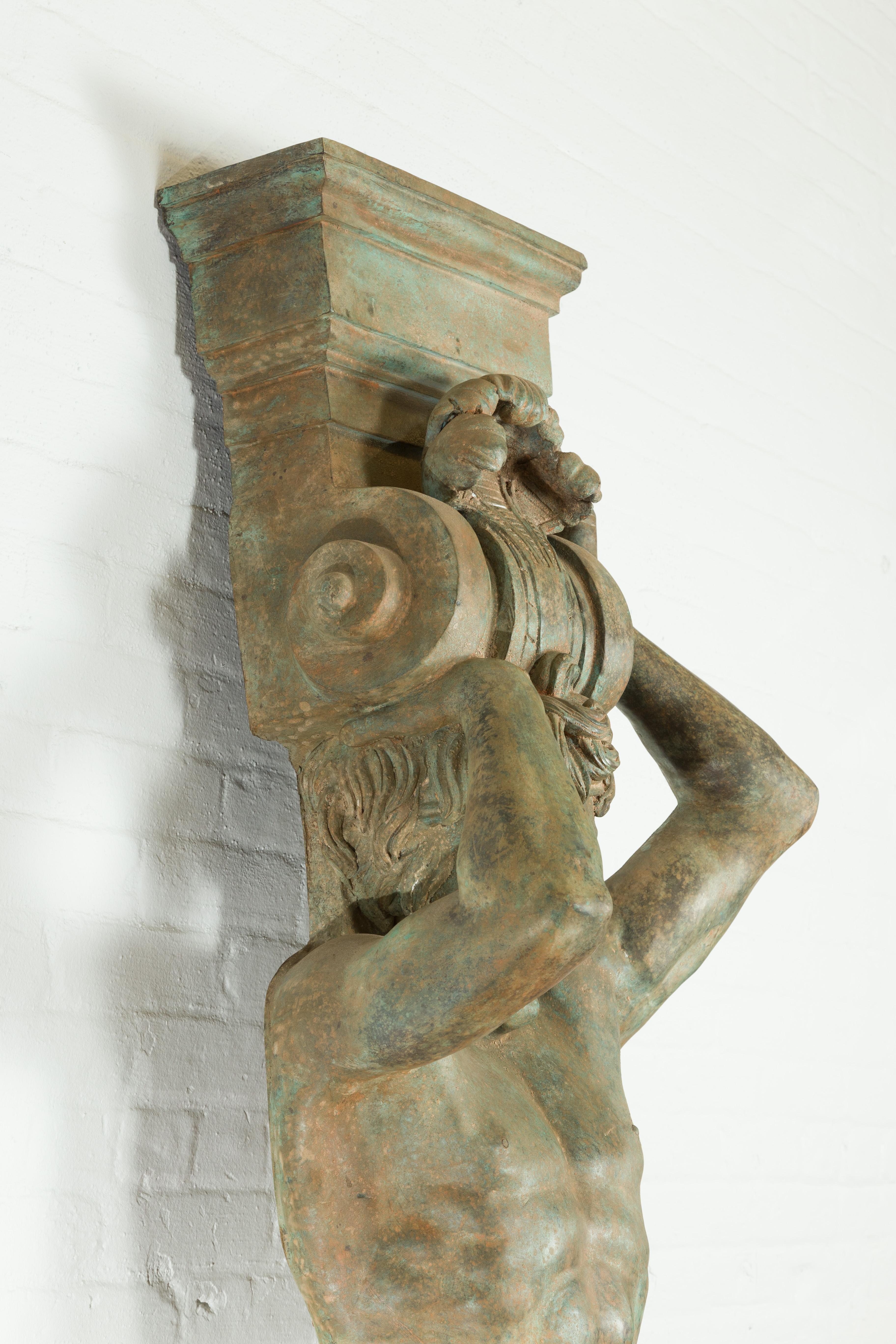 Vintage Bronze Greco-Roman Style Telamon Term Fountain with Verdigris Patina For Sale 5