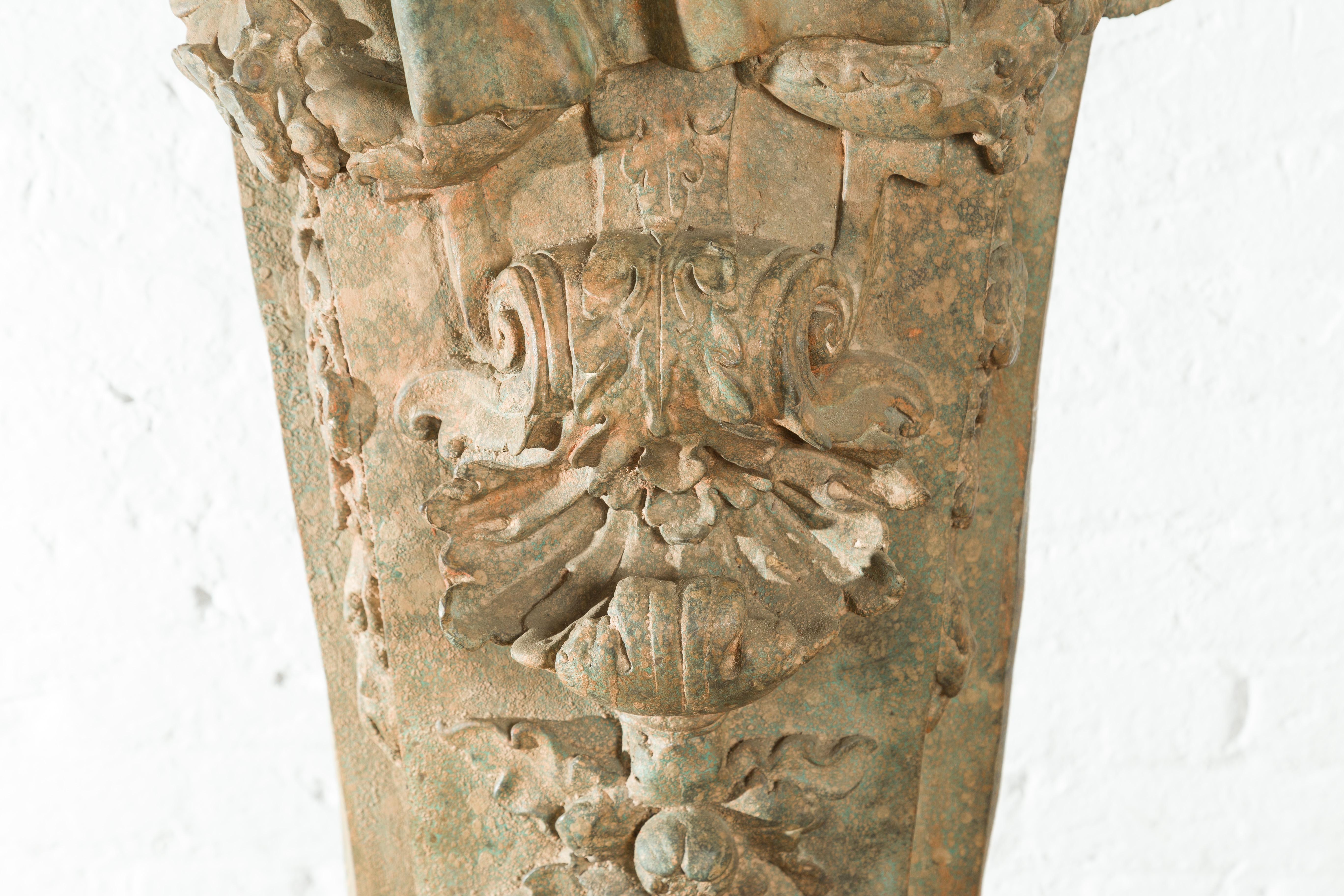 Fontaine à terme en bronze vintage de style Greco-Romain Telamon avec Patina Verdigris en vente 11
