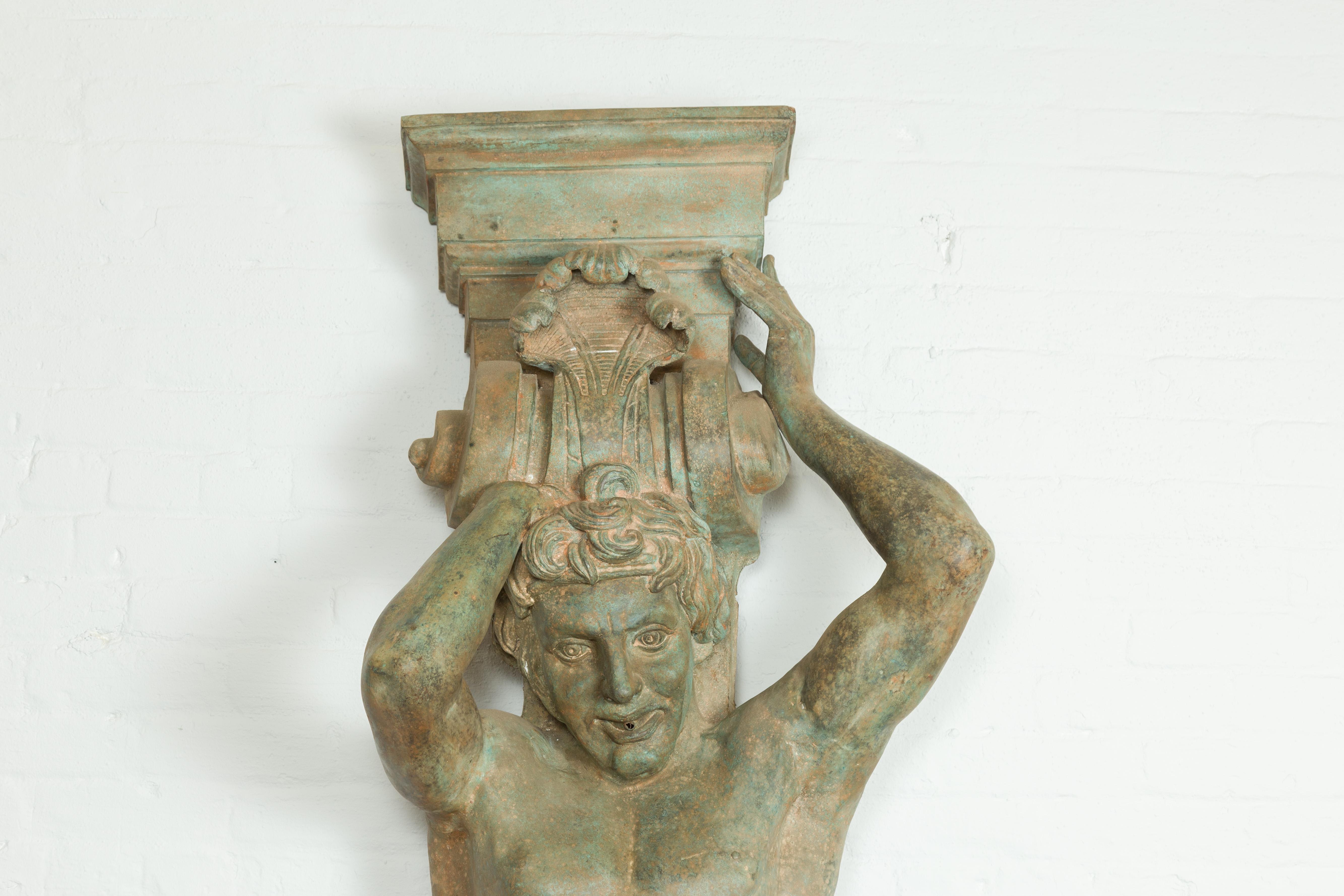 Bronze-Brunnen im griechisch-römischen Stil aus Telamon-Term mit Verdigris-Patina im Zustand „Gut“ im Angebot in Yonkers, NY
