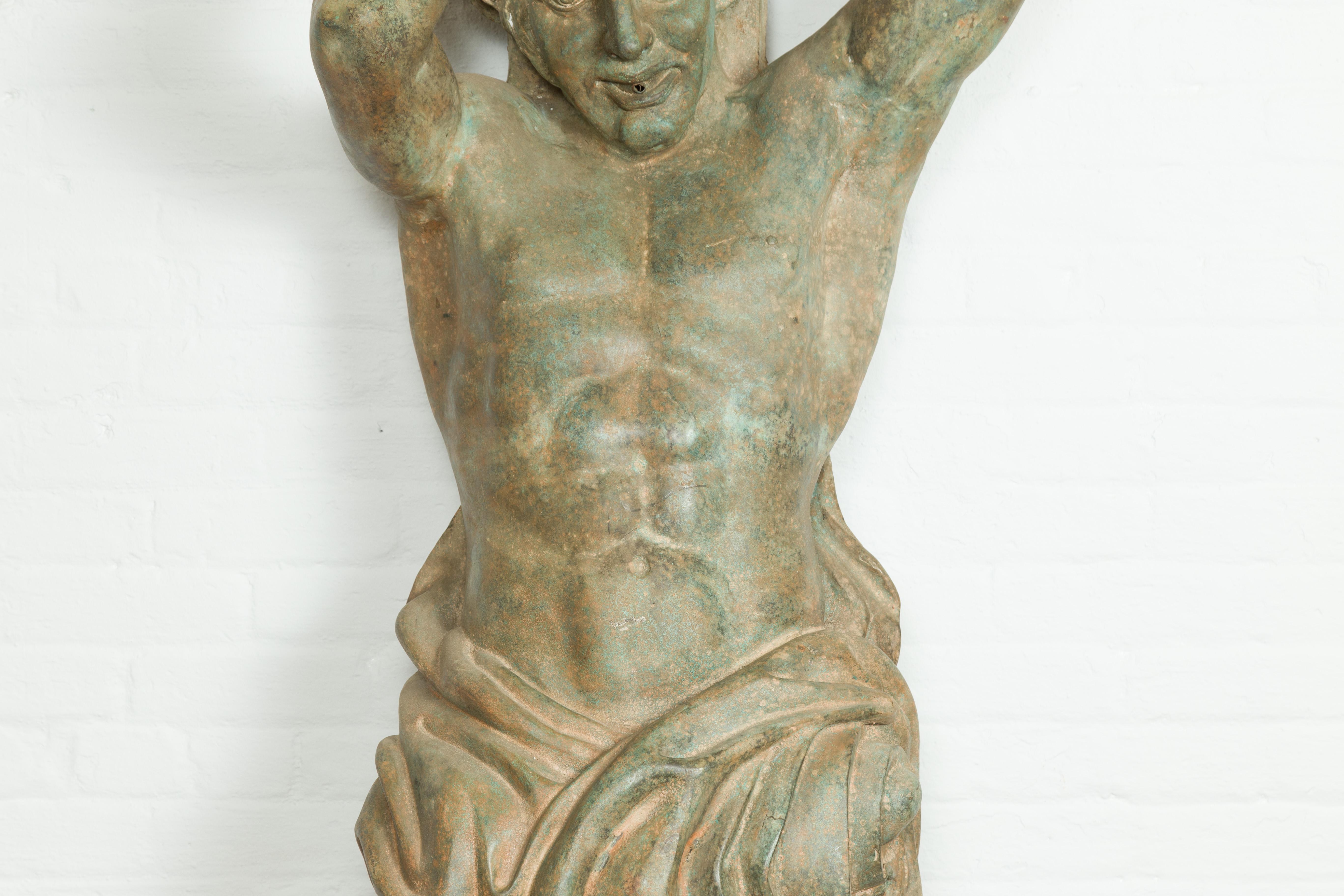 Bronze-Brunnen im griechisch-römischen Stil aus Telamon-Term mit Verdigris-Patina (20. Jahrhundert) im Angebot