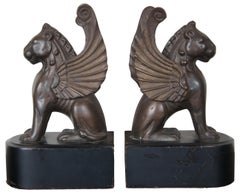 Vintage Bronze Griffin Gryphon Gargoyle Winged Lion Library Sculptural Bookends