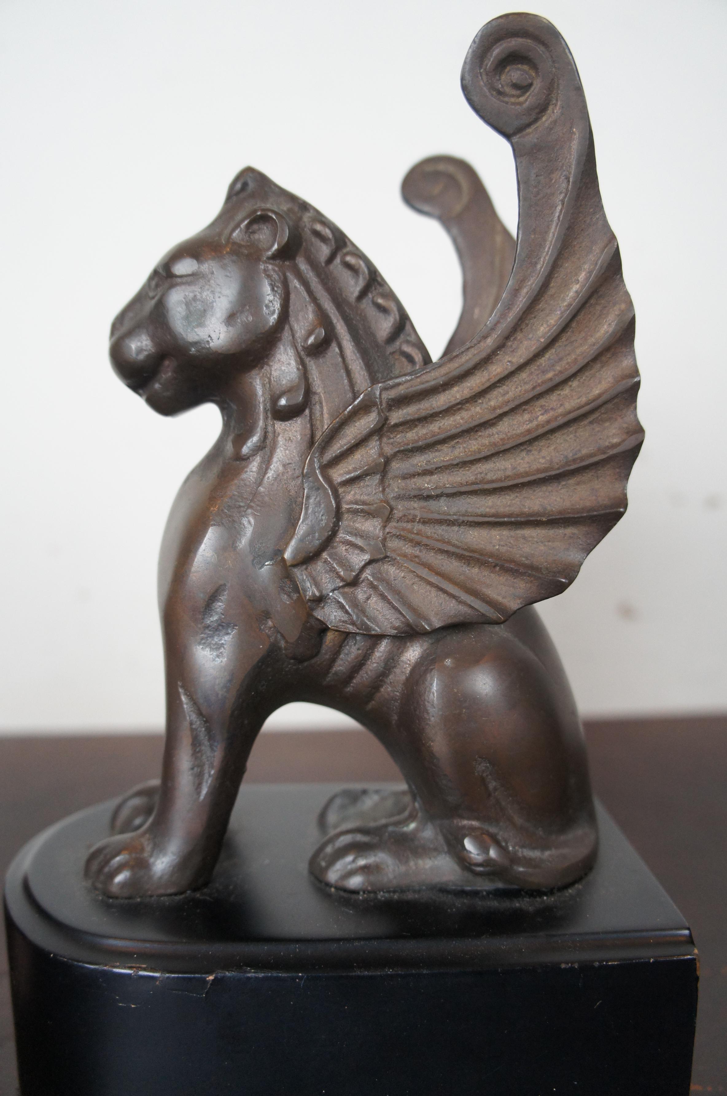 20th Century Vintage Bronze Griffin Gryphon Gargoyle Winged Lion Library Sculptural Bookends