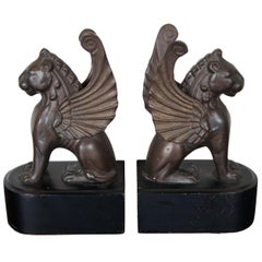 Vintage Bronze Greif Greif Gargoyle geflügelter Löwe Bibliothek skulpturale Buchstützen