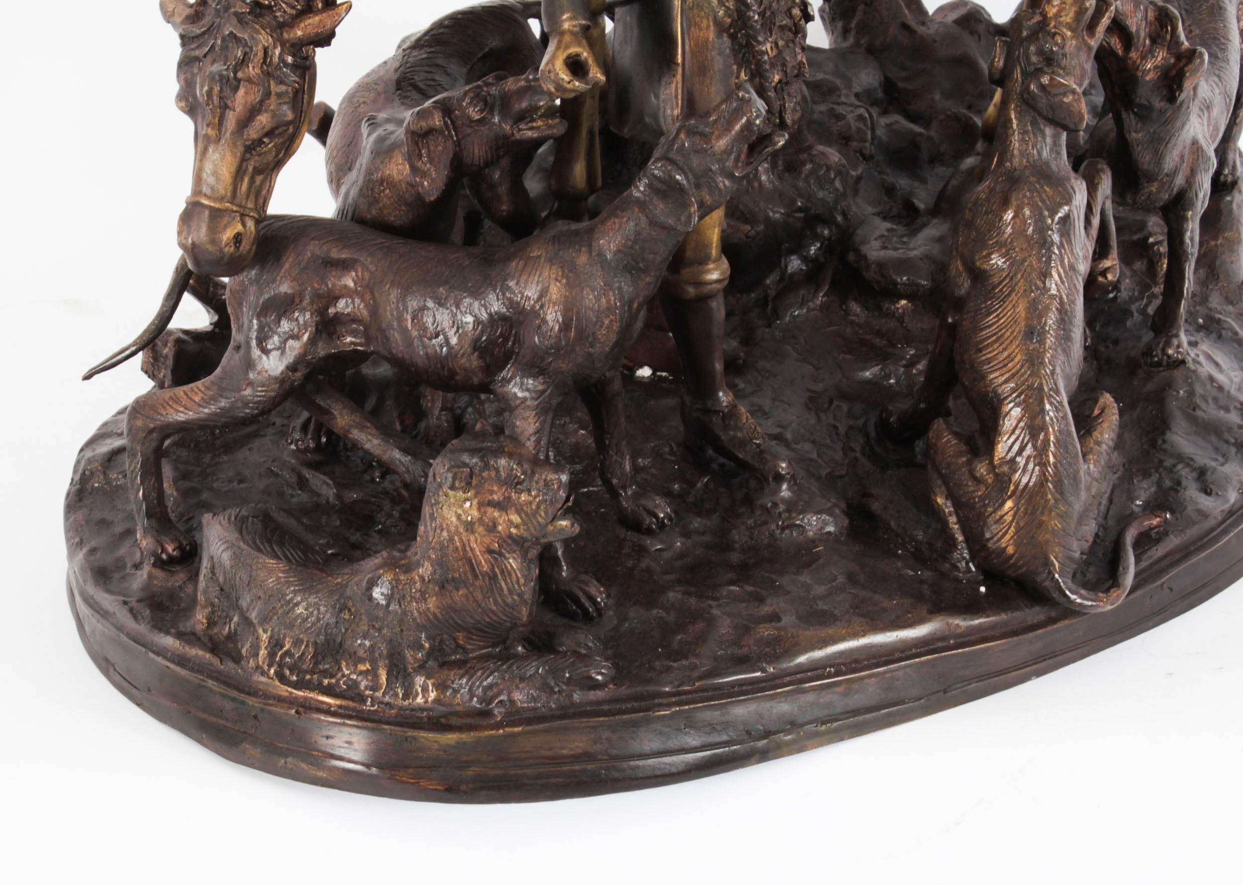Vintage Bronze Group Hunter & Hounds with Fox Late 20th Century For Sale 6
