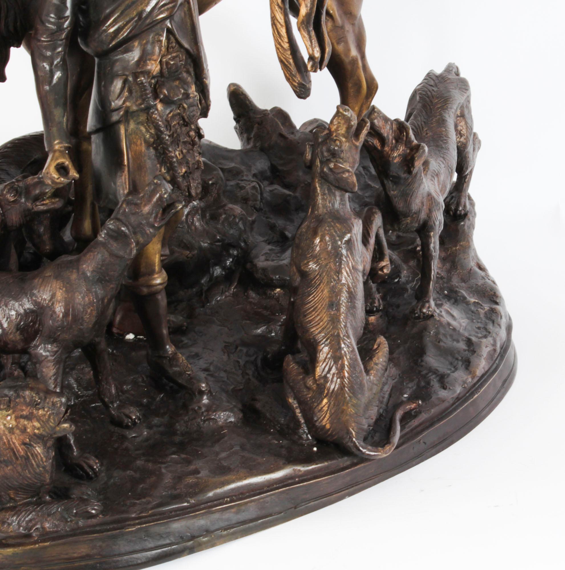Vintage Bronze Group Hunter & Hounds with Fox Late 20th Century For Sale 7