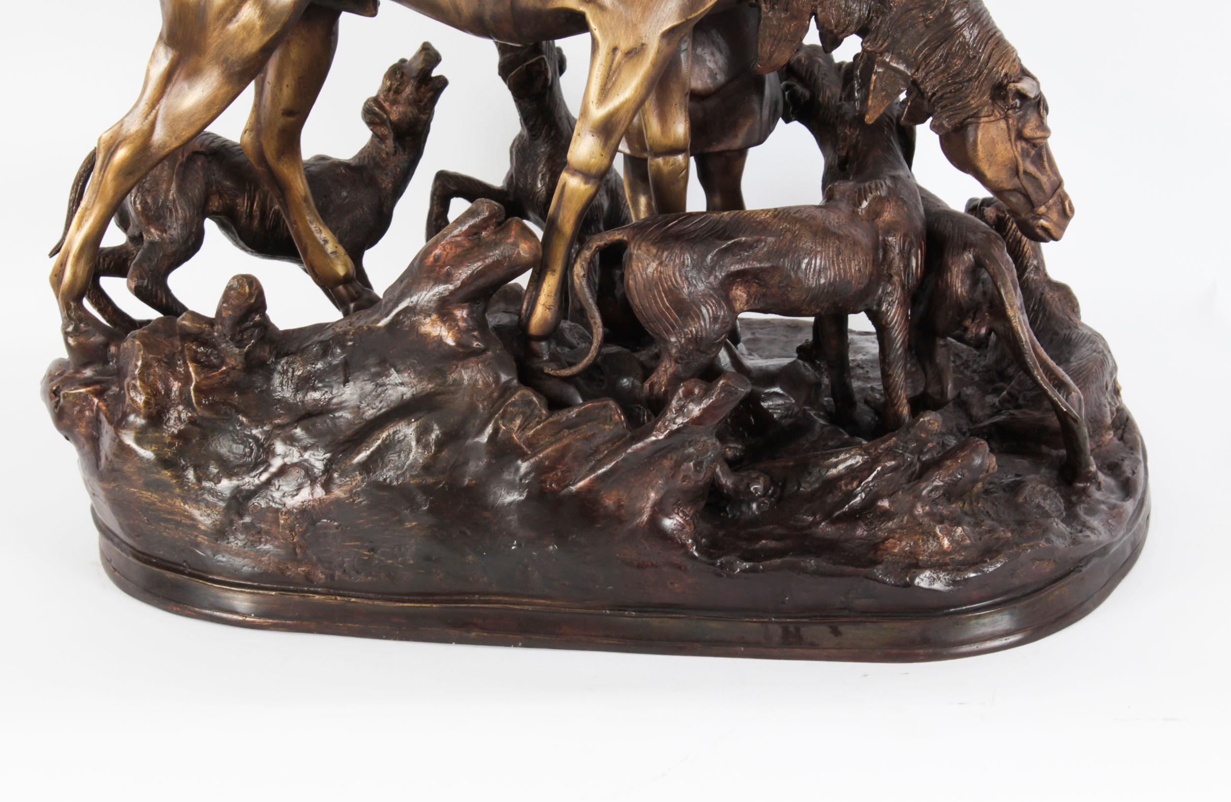 Vintage Bronze Group Hunter & Hounds with Fox Late 20th Century For Sale 9