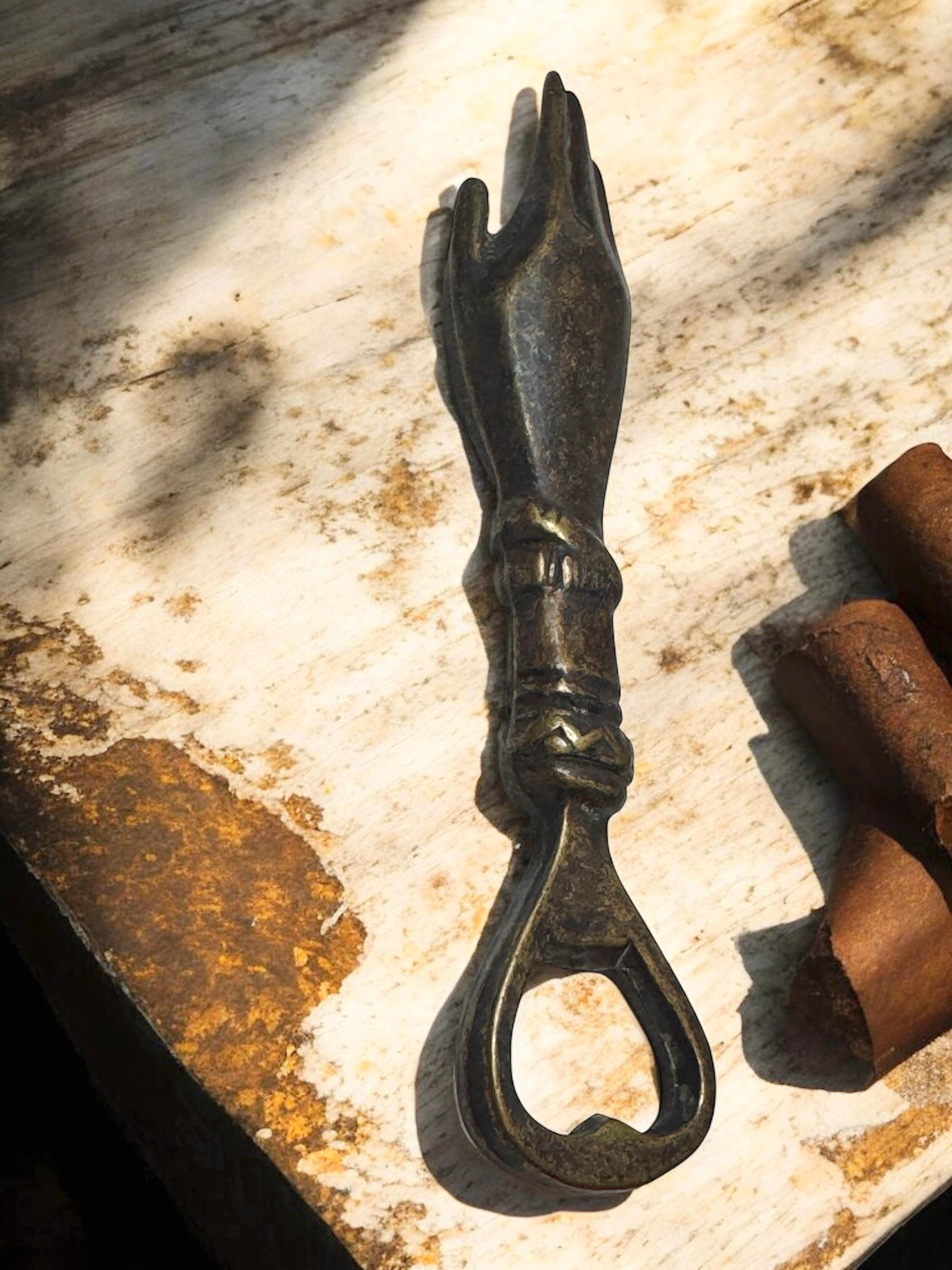 Vintage Bronze Hand Bottle Opener Mid-Century Modern Metal Breweriana Barware For Sale 6
