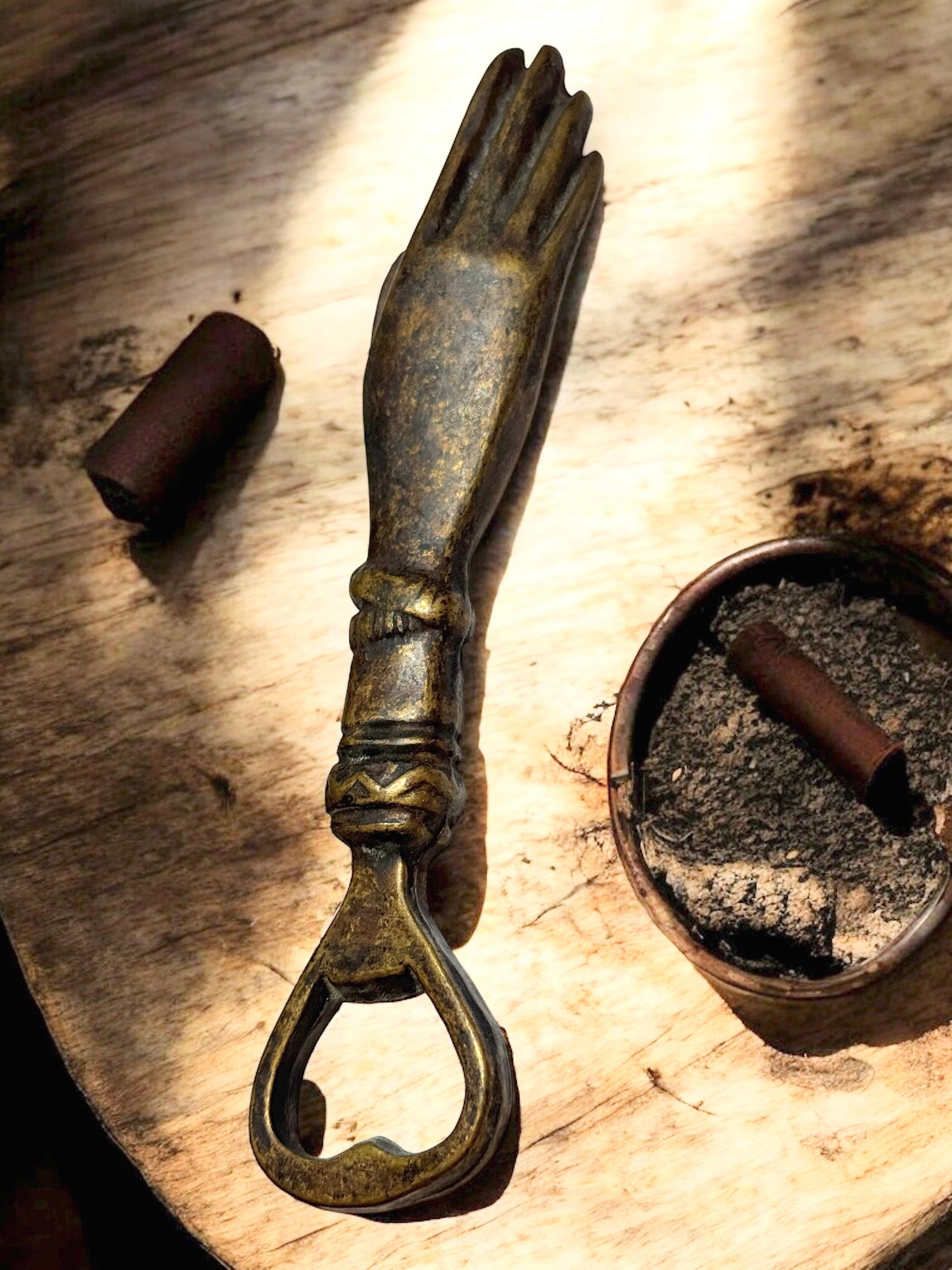 Vintage Bronze Hand Bottle Opener Mid-Century Modern Metal Breweriana Barware For Sale 7