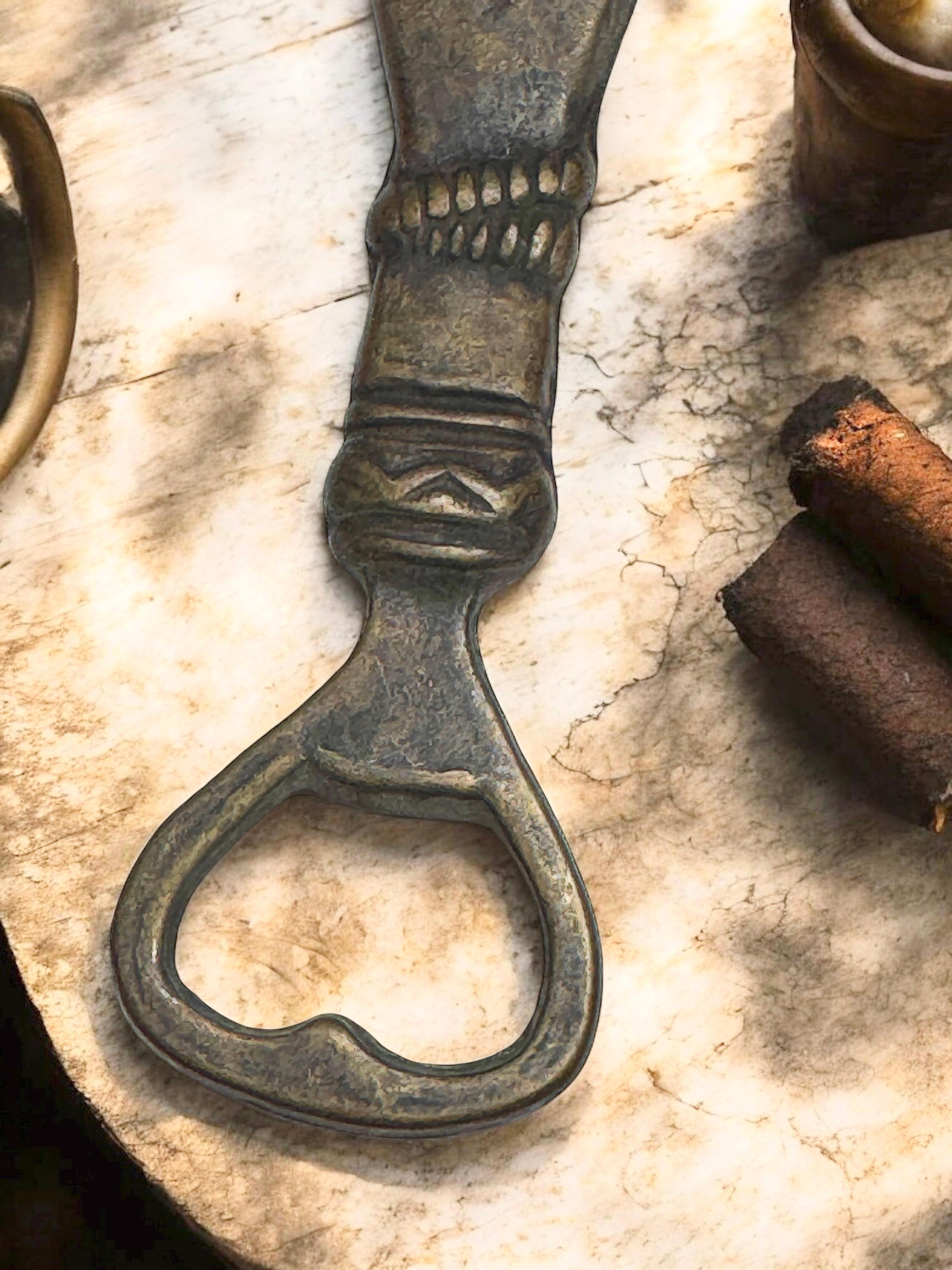 Vintage Bronze Hand Bottle Opener Mid-Century Modern Metal Breweriana Barware For Sale 8