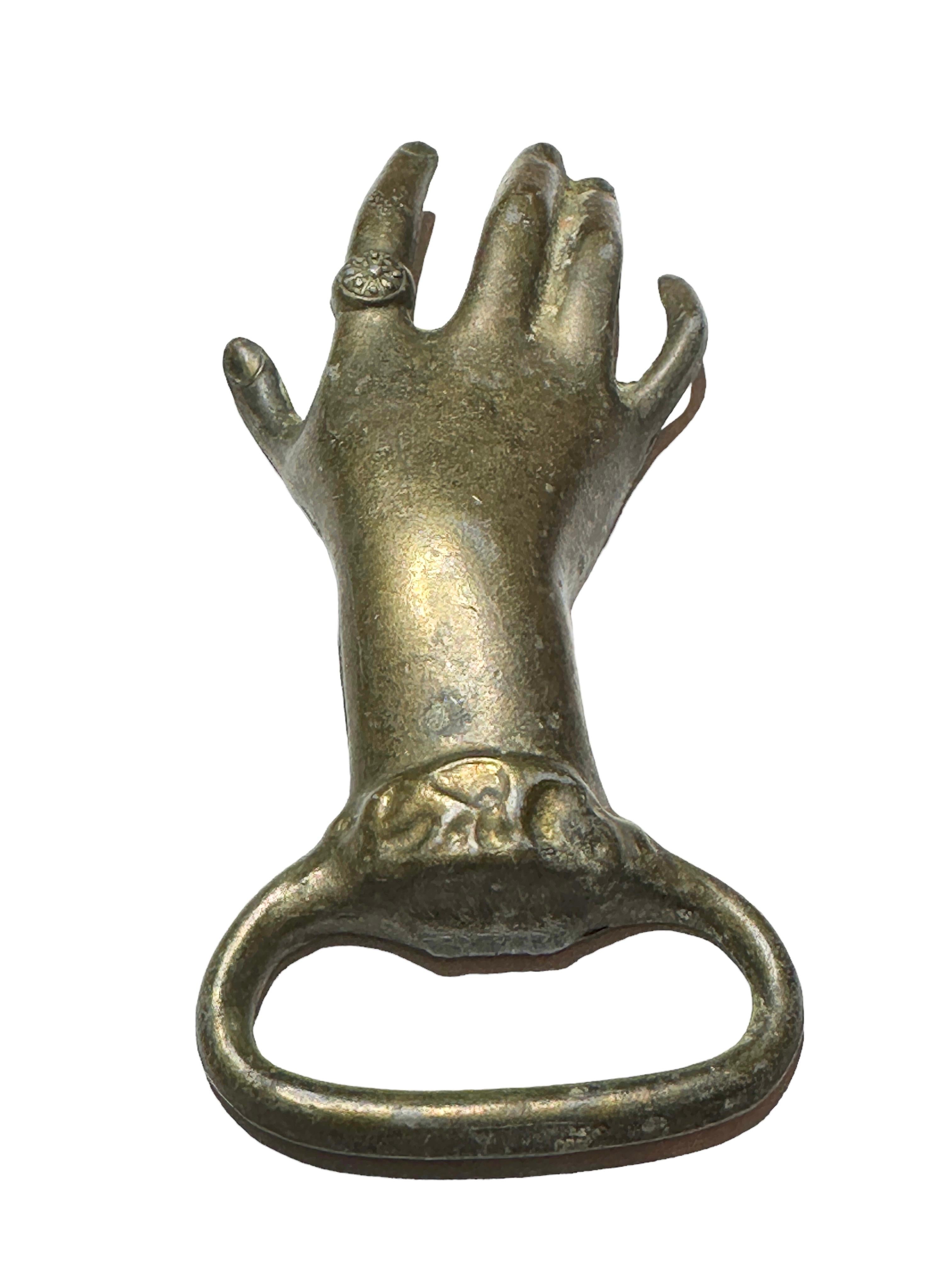 Austrian Vintage Bronze Hand Bottle Opener Mid-Century Modern Metal Breweriana Barware