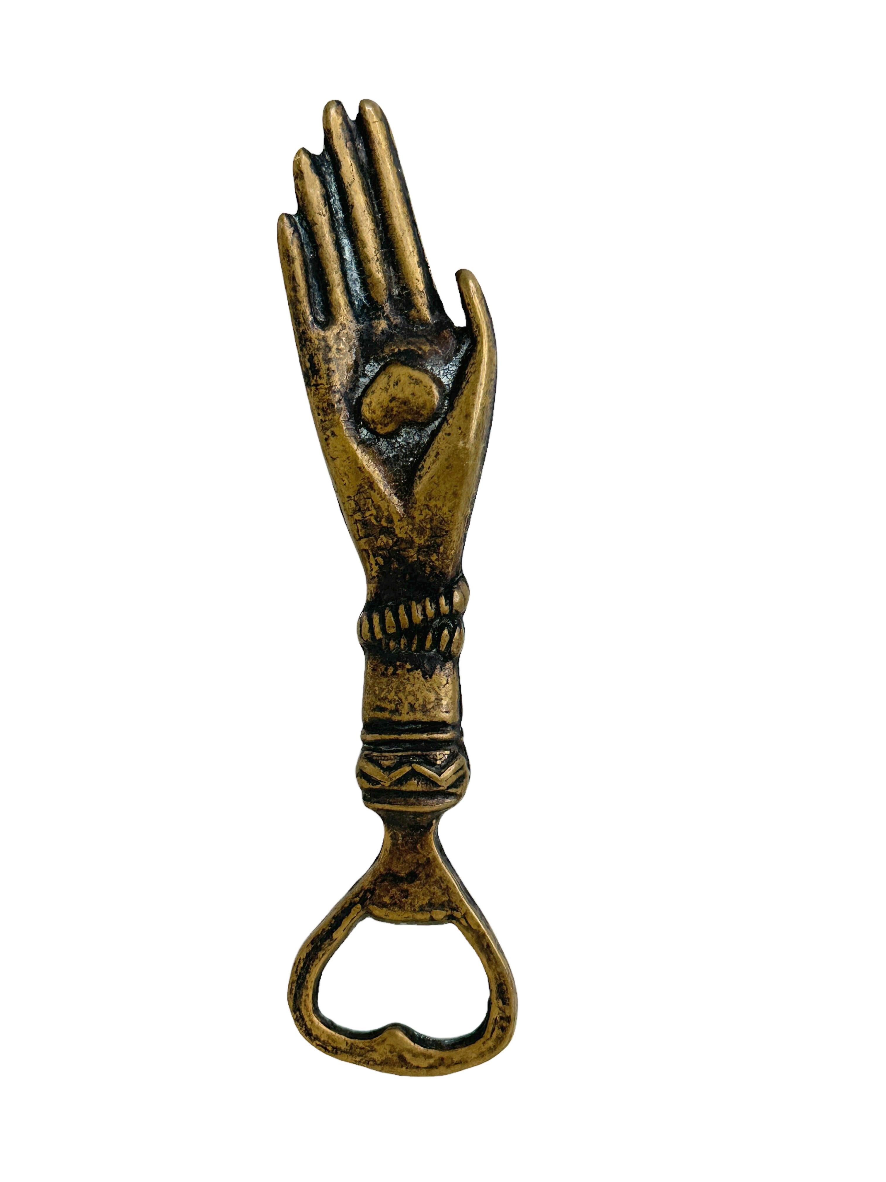 Austrian Vintage Bronze Hand Bottle Opener Mid-Century Modern Metal Breweriana Barware