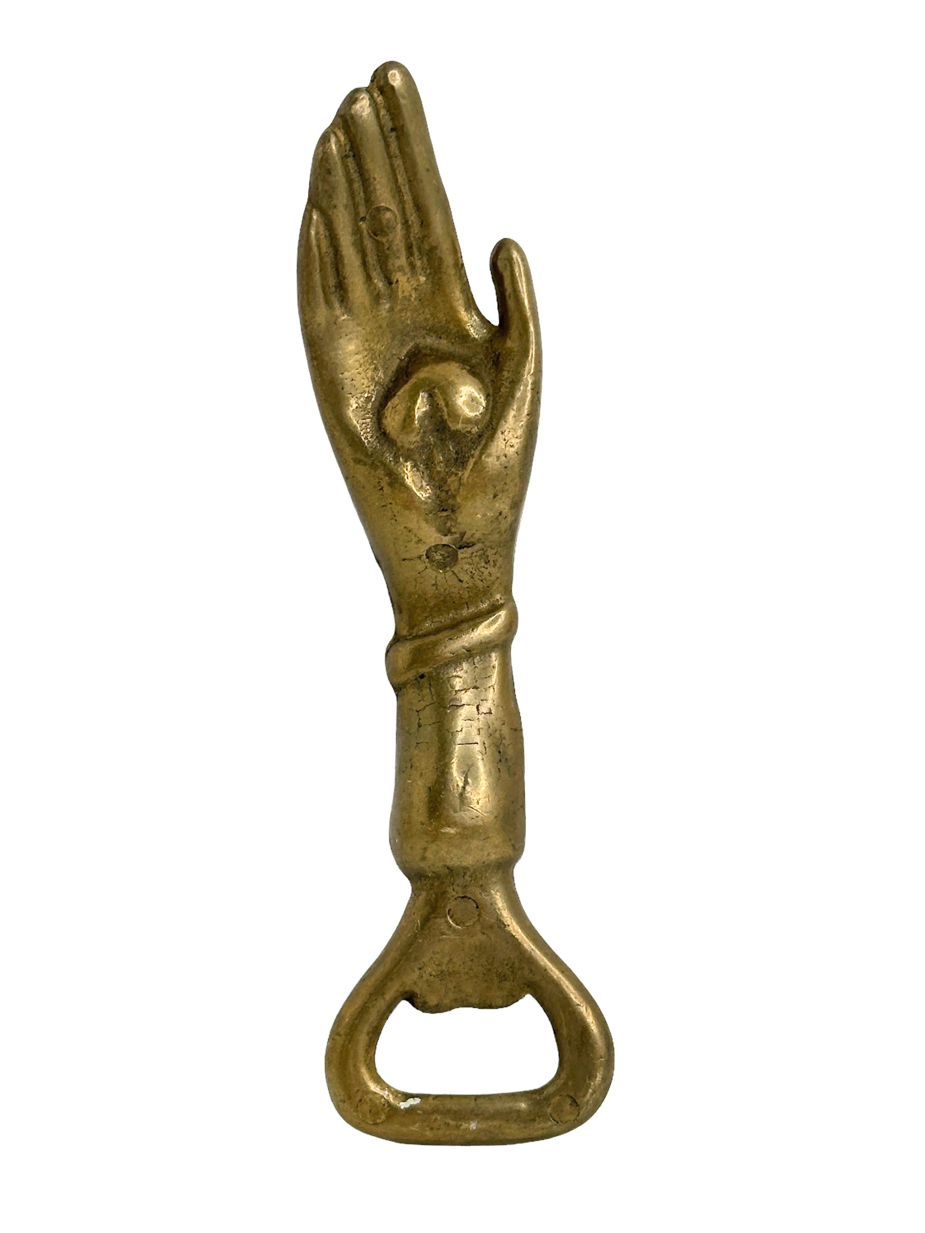 Austrian Vintage Bronze Hand Bottle Opener Mid-Century Modern Metal Breweriana Barware For Sale