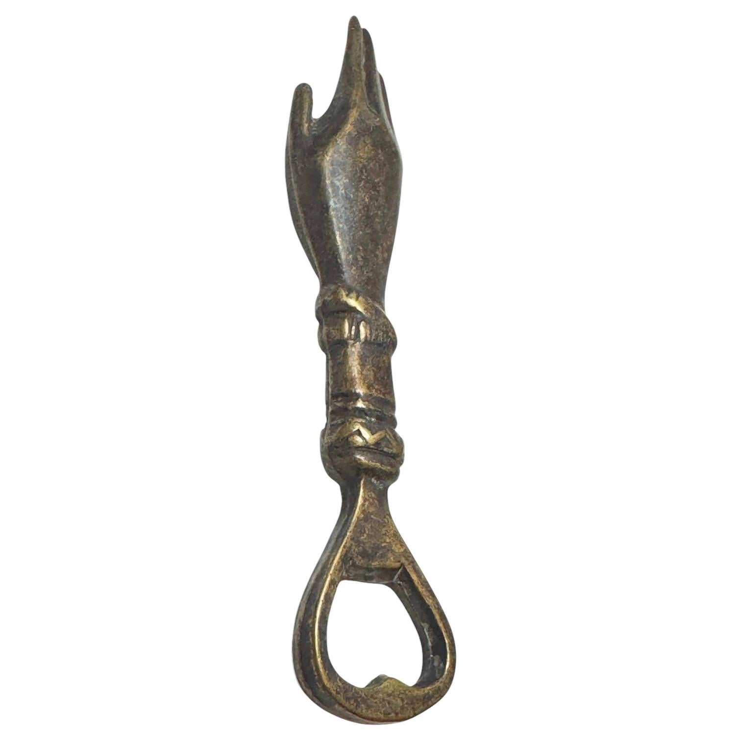 Austrian Vintage Bronze Hand Bottle Opener Mid-Century Modern Metal Breweriana Barware For Sale