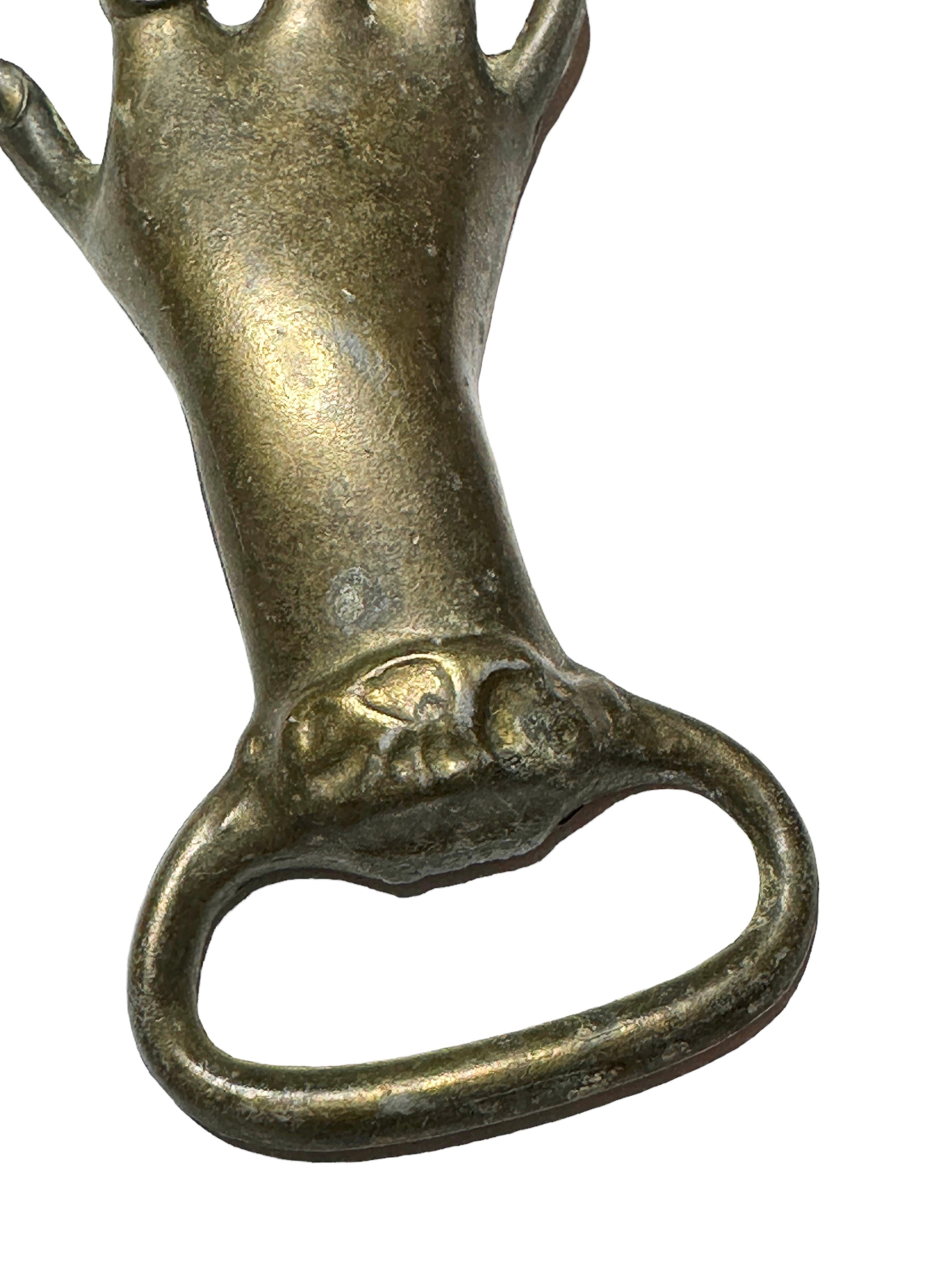 Vintage Bronze Hand Bottle Opener Mid-Century Modern Metal Breweriana Barware In Good Condition In Nuernberg, DE