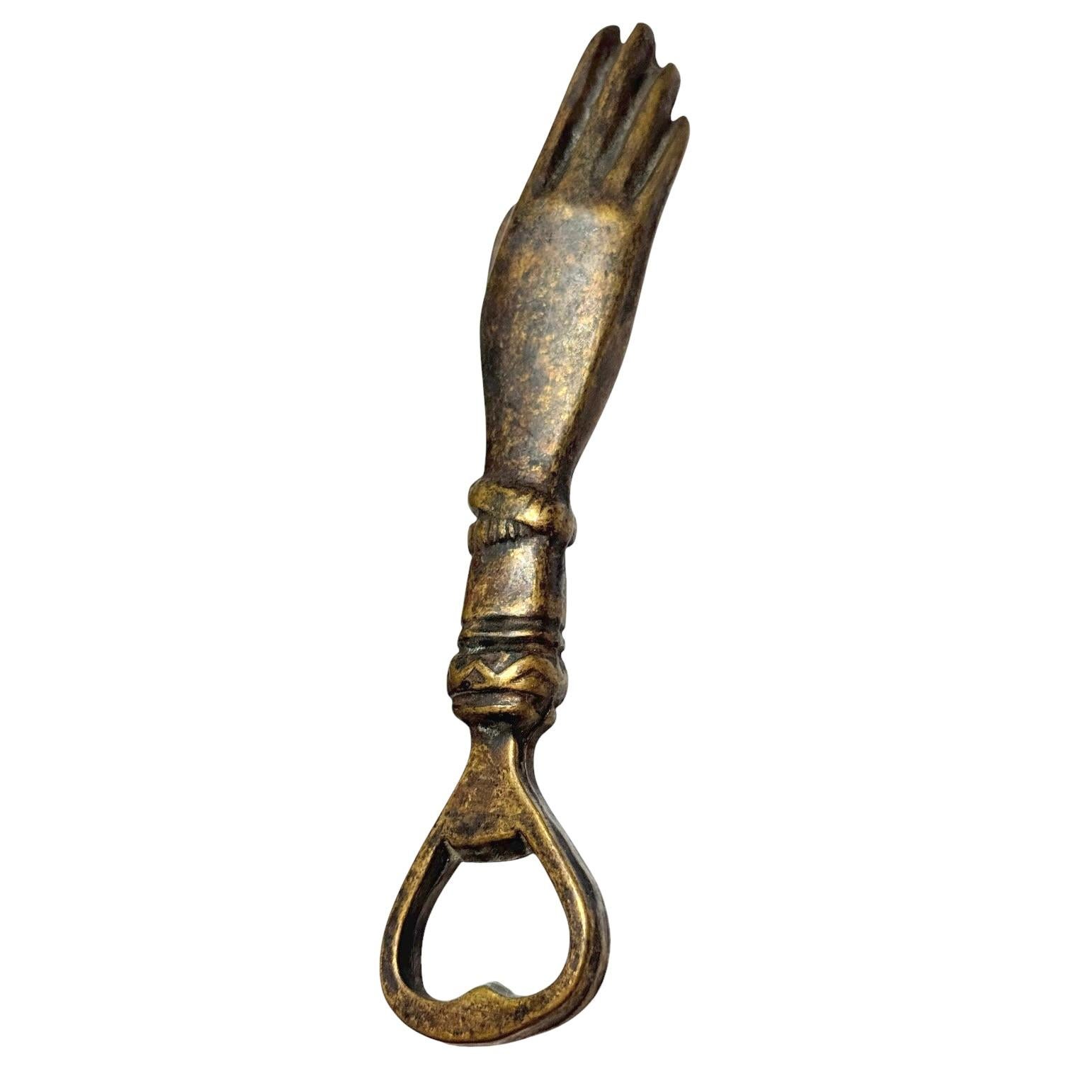 Vintage Bronze Hand Bottle Opener Mid-Century Modern Metal Breweriana Barware In Good Condition For Sale In Nuernberg, DE