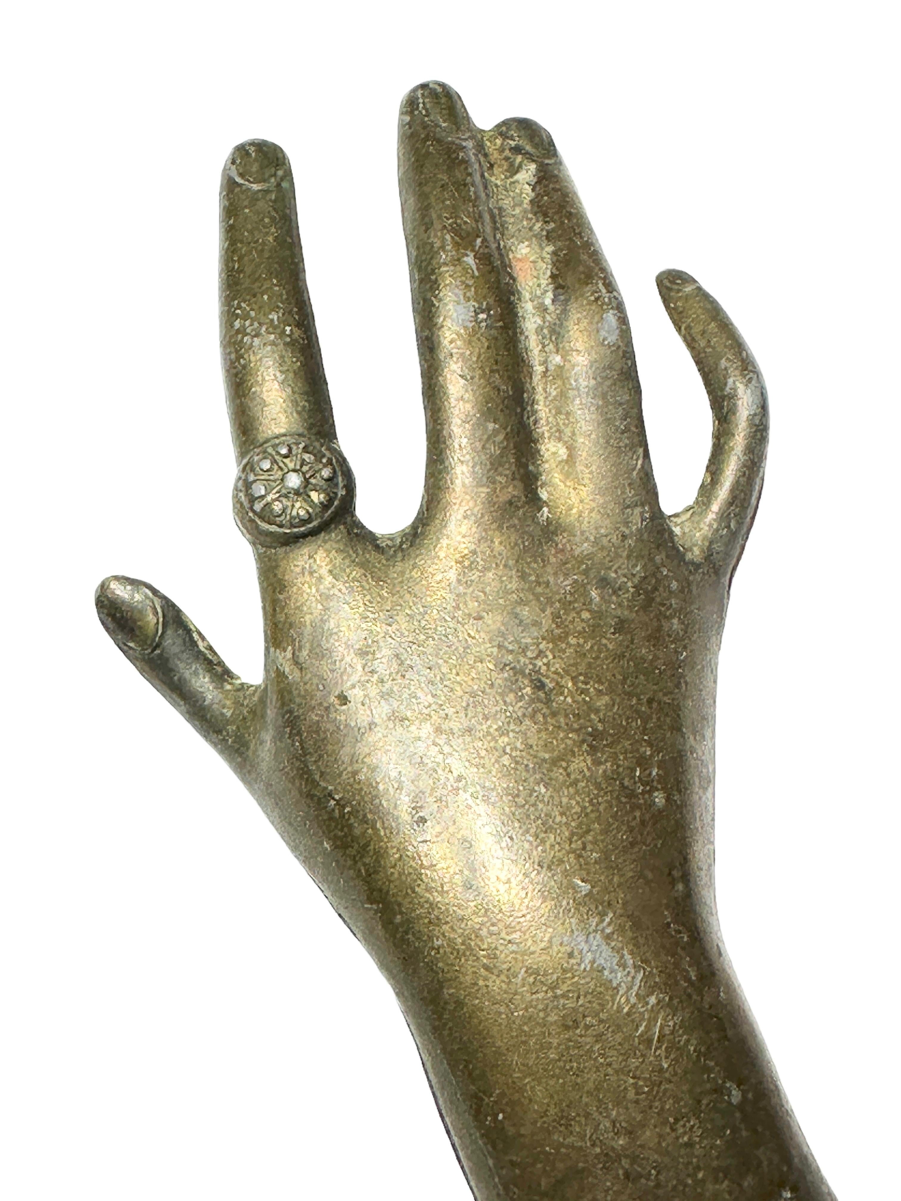Mid-20th Century Vintage Bronze Hand Bottle Opener Mid-Century Modern Metal Breweriana Barware
