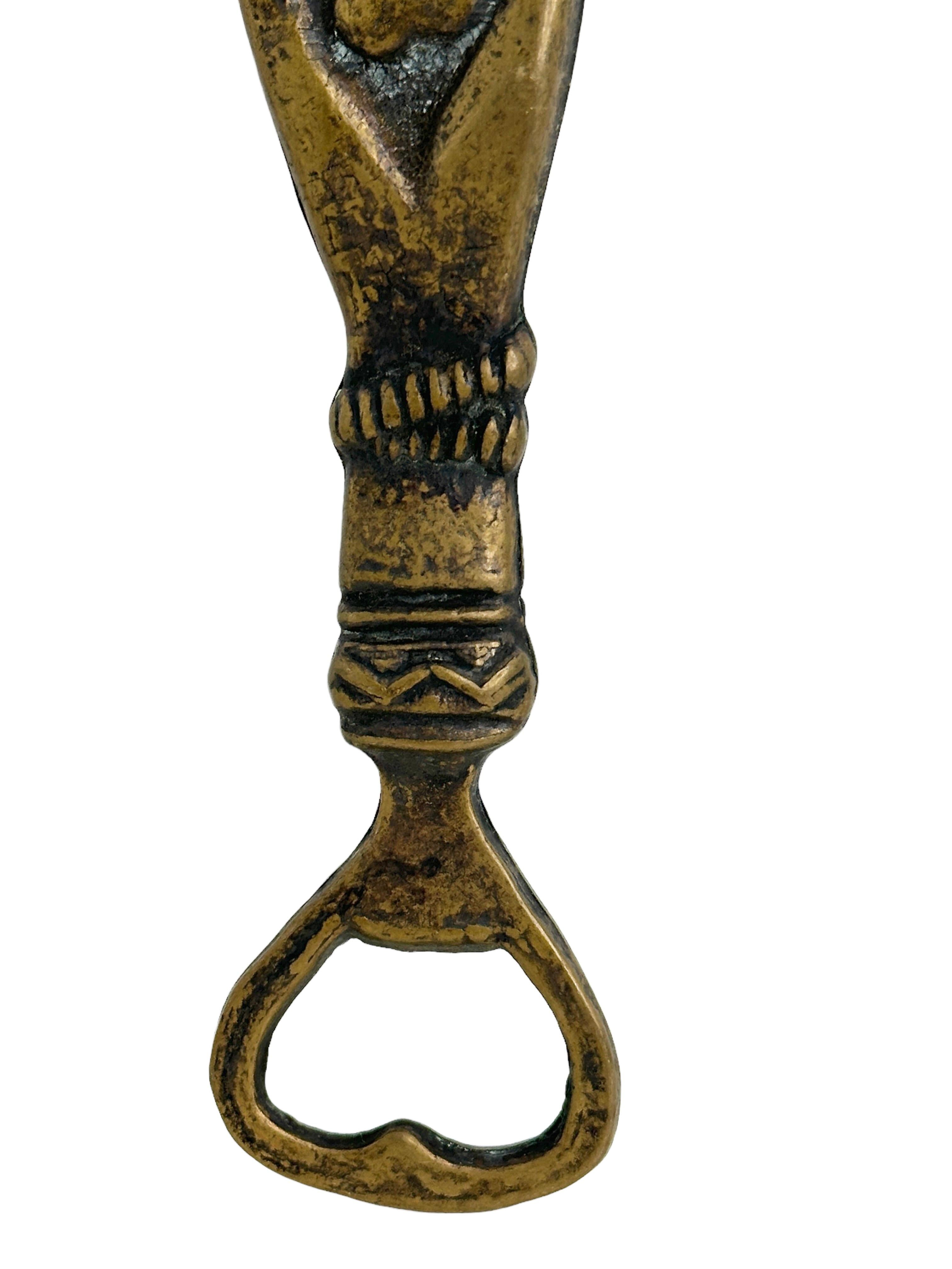 Mid-20th Century Vintage Bronze Hand Bottle Opener Mid-Century Modern Metal Breweriana Barware