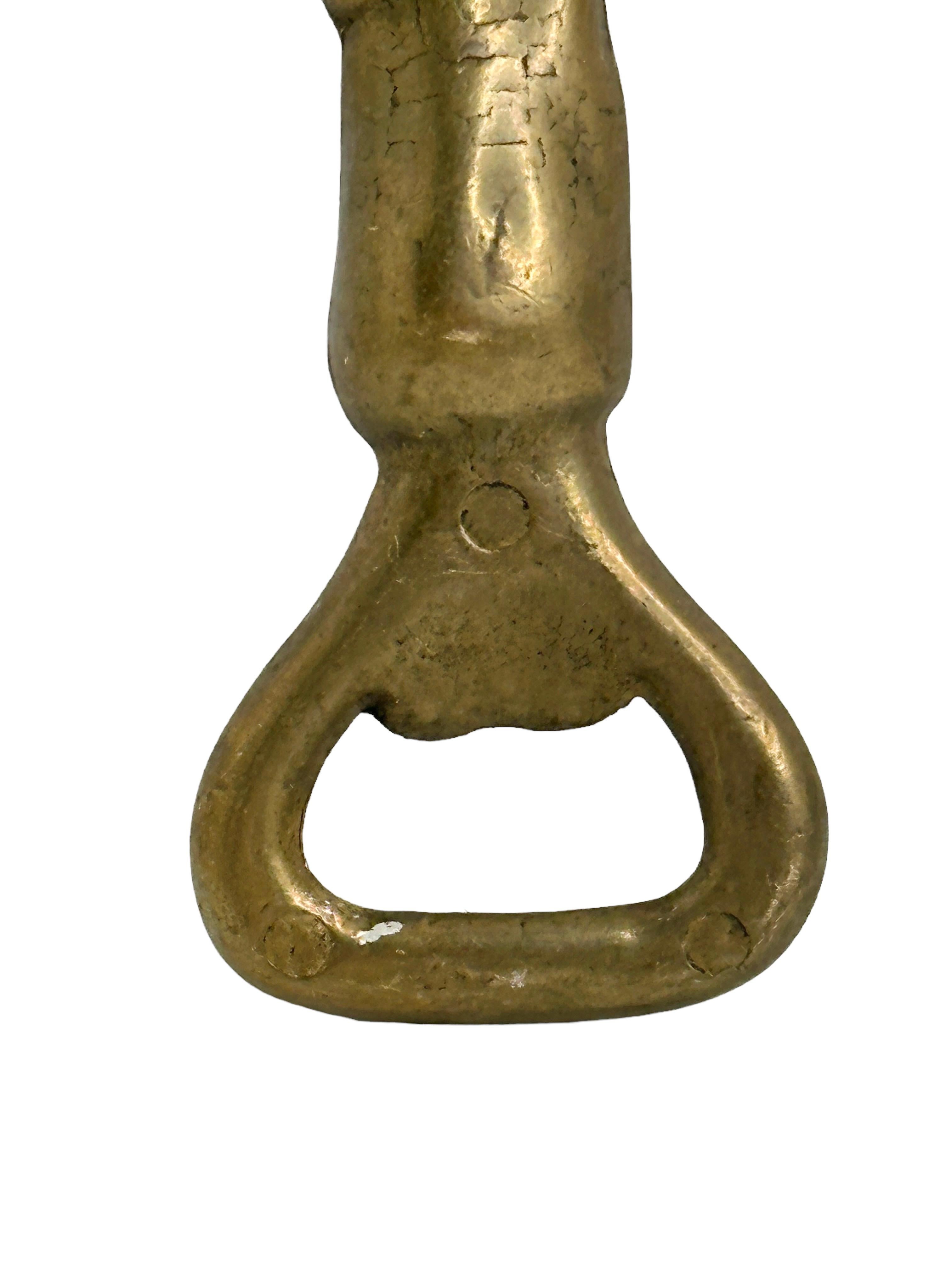 Mid-20th Century Vintage Bronze Hand Bottle Opener Mid-Century Modern Metal Breweriana Barware For Sale