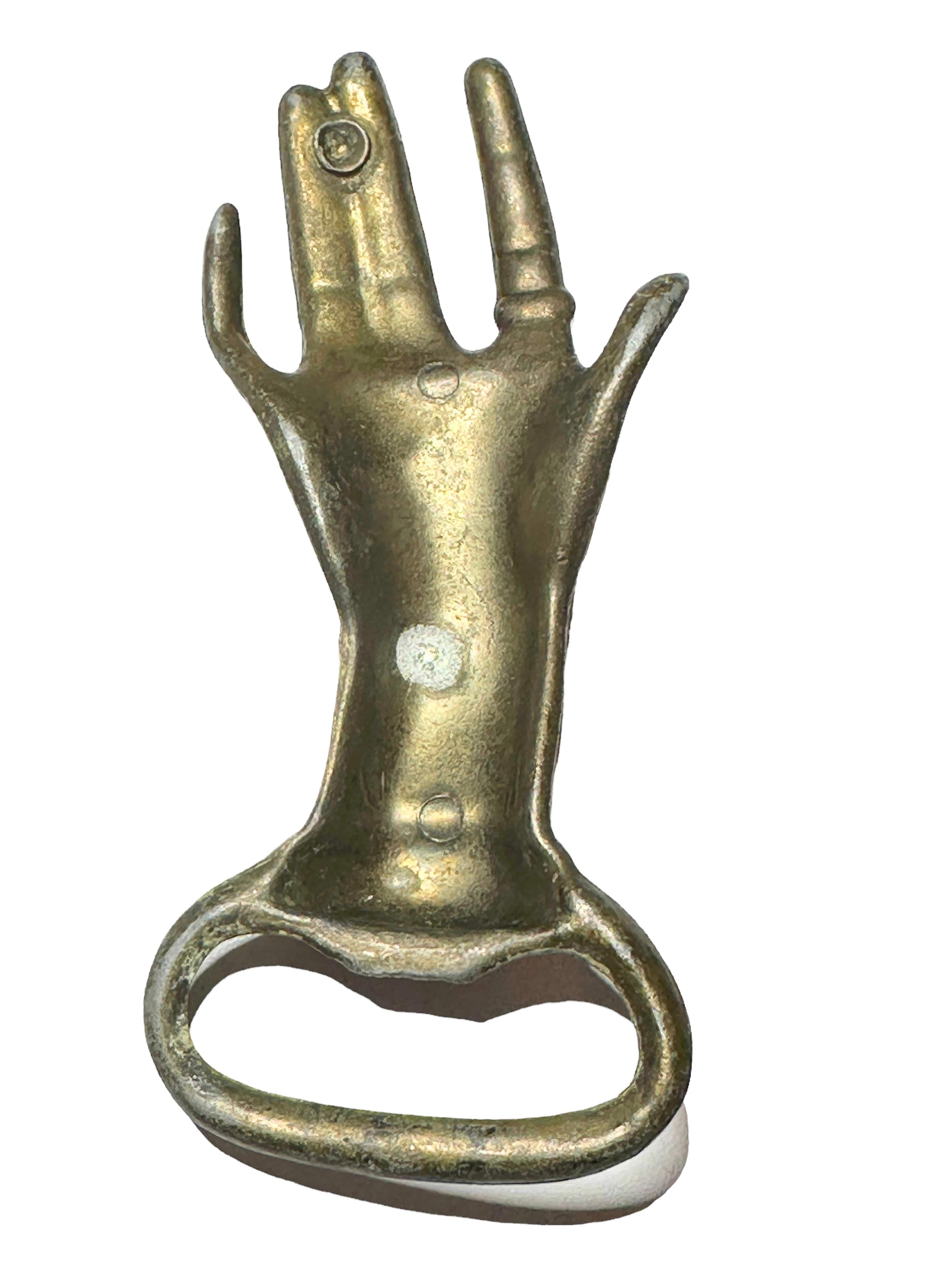 Vintage Bronze Hand Bottle Opener Mid-Century Modern Metal Breweriana Barware 1