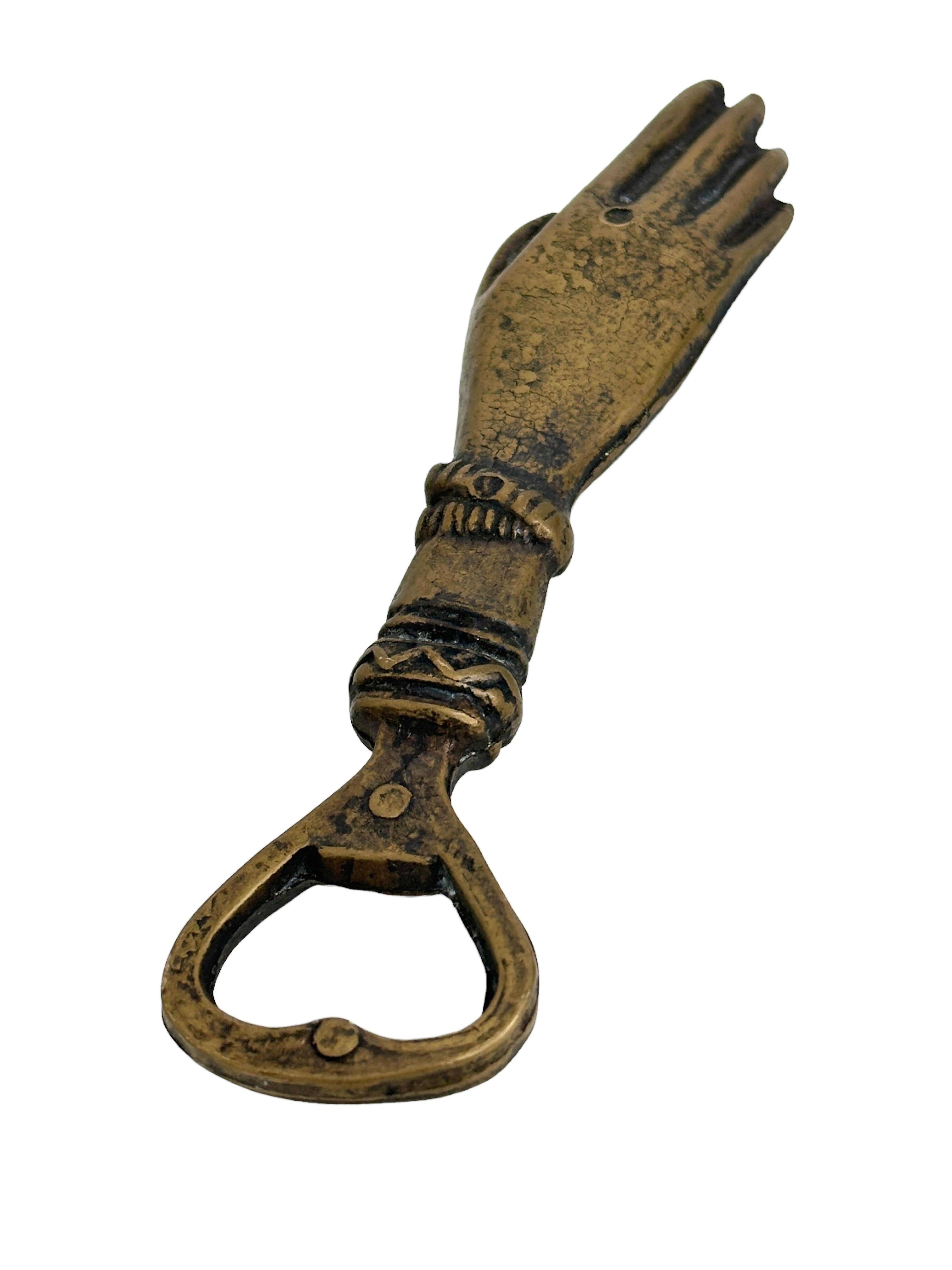Vintage Bronze Hand Bottle Opener Mid-Century Modern Metal Breweriana Barware 1