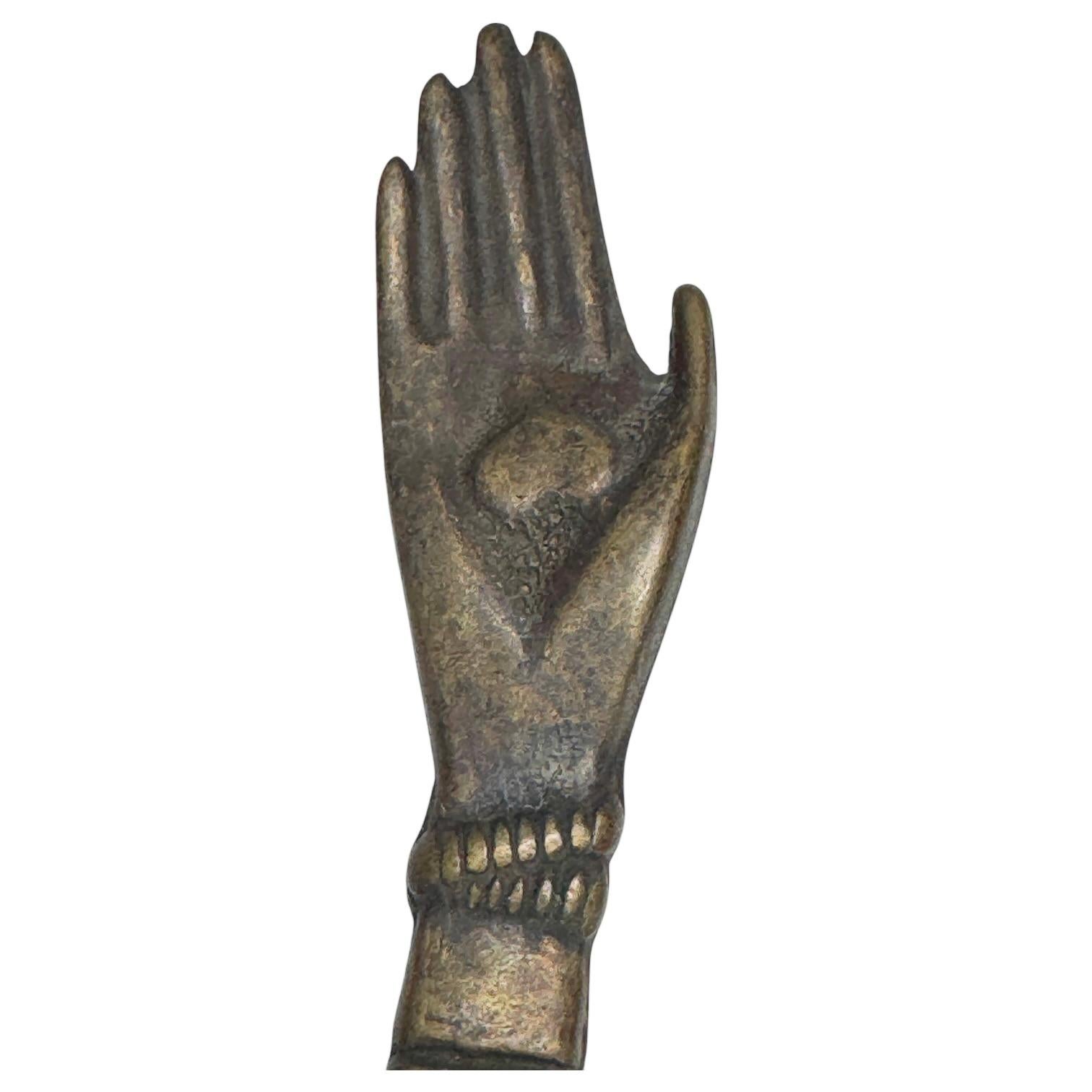 Vintage Bronze Hand Bottle Opener Mid-Century Modern Metal Breweriana Barware For Sale 1