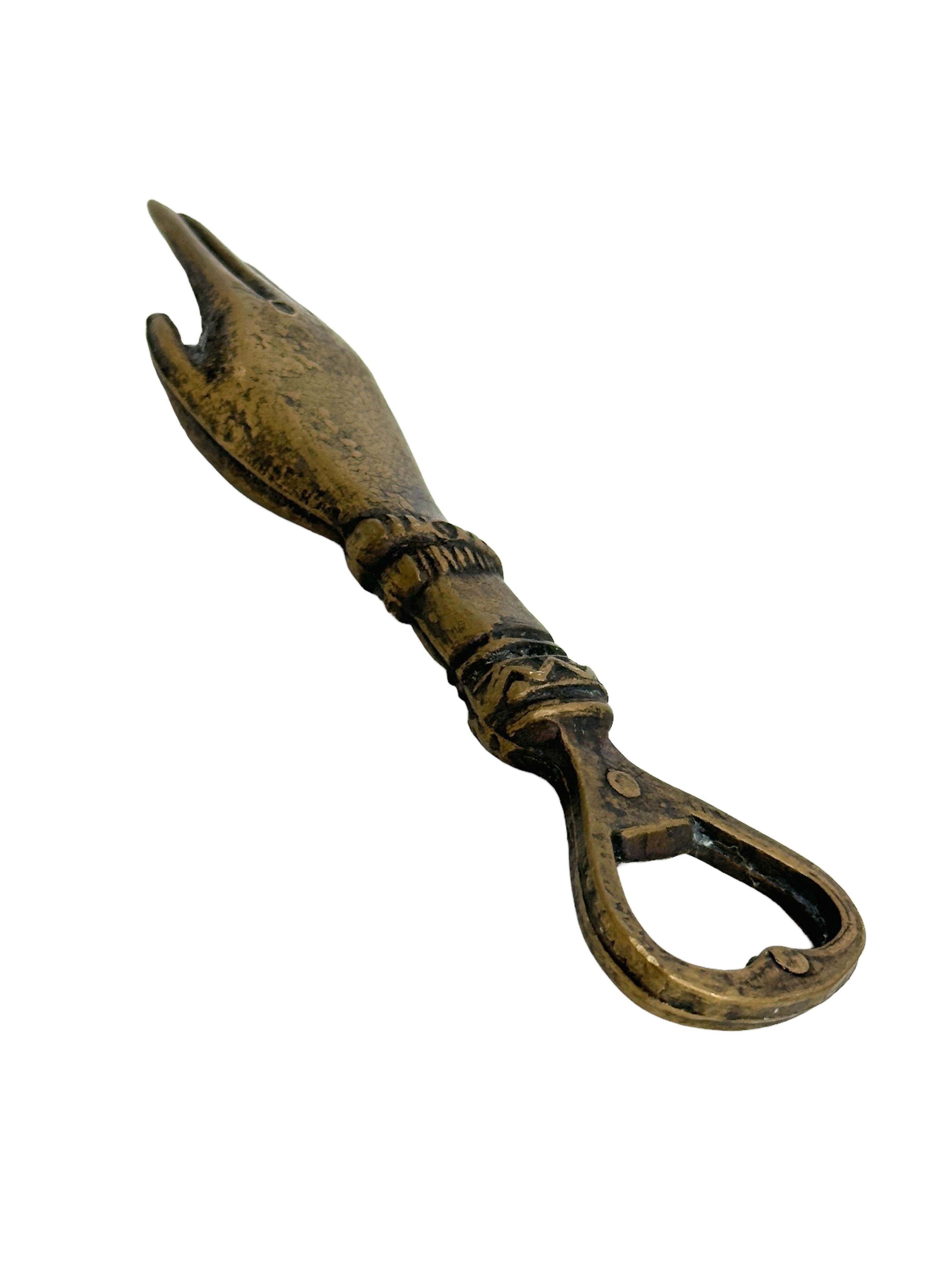 Vintage Bronze Hand Bottle Opener Mid-Century Modern Metal Breweriana Barware 2