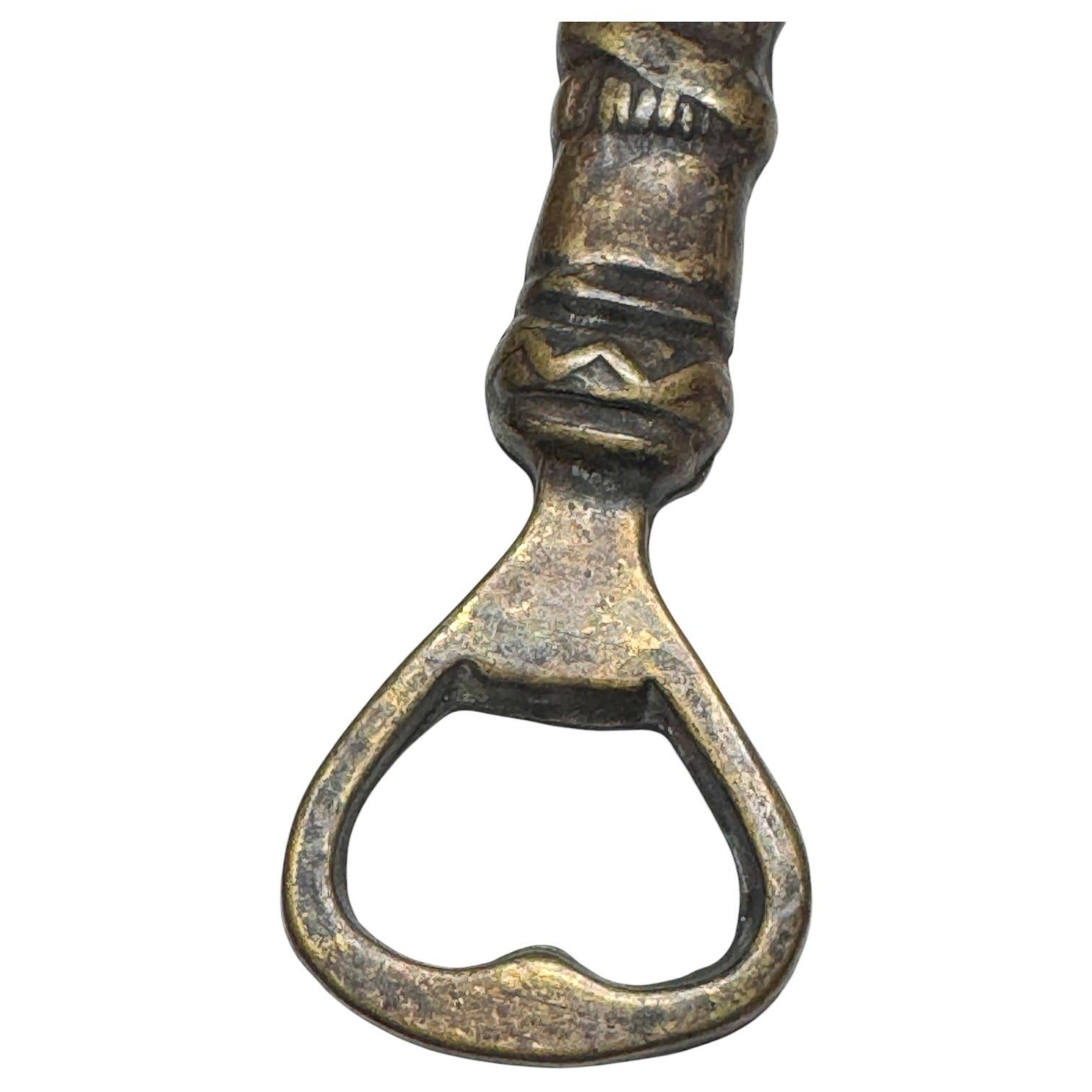 Vintage Bronze Hand Bottle Opener Mid-Century Modern Metal Breweriana Barware For Sale 2