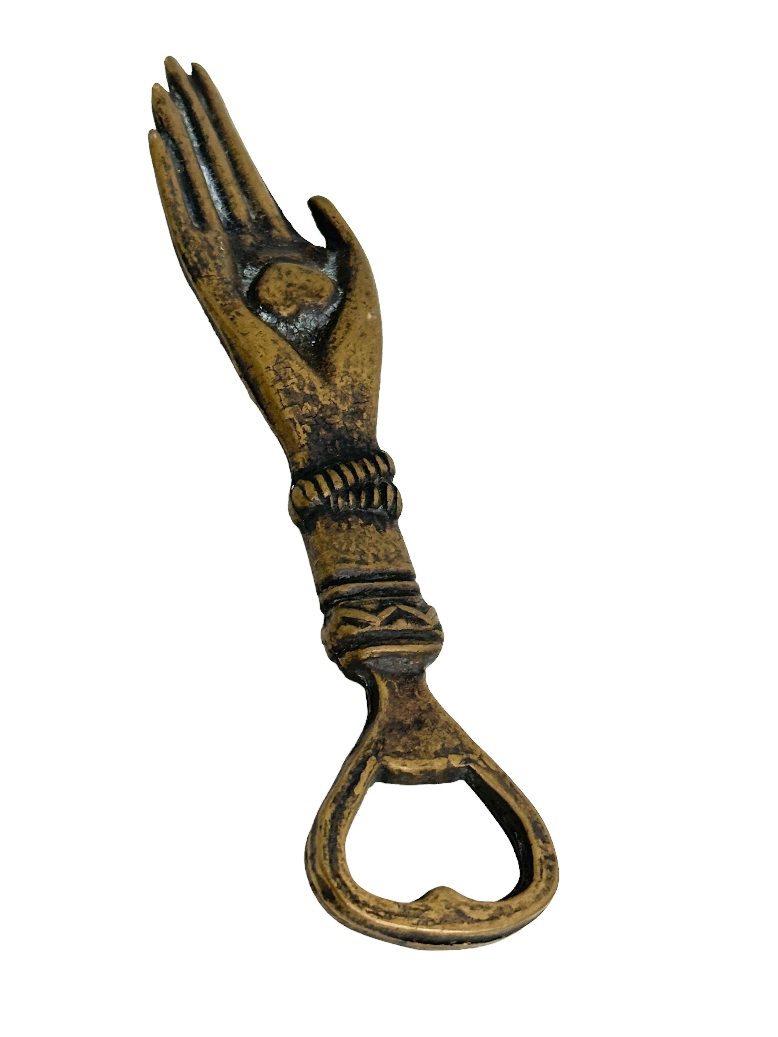 Vintage Bronze Hand Bottle Opener Mid-Century Modern Metal Breweriana Barware 3
