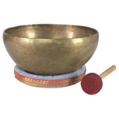 Vintage Bronze Handmade Singing Bowl or Standing Bowl with Mallet on Pillow