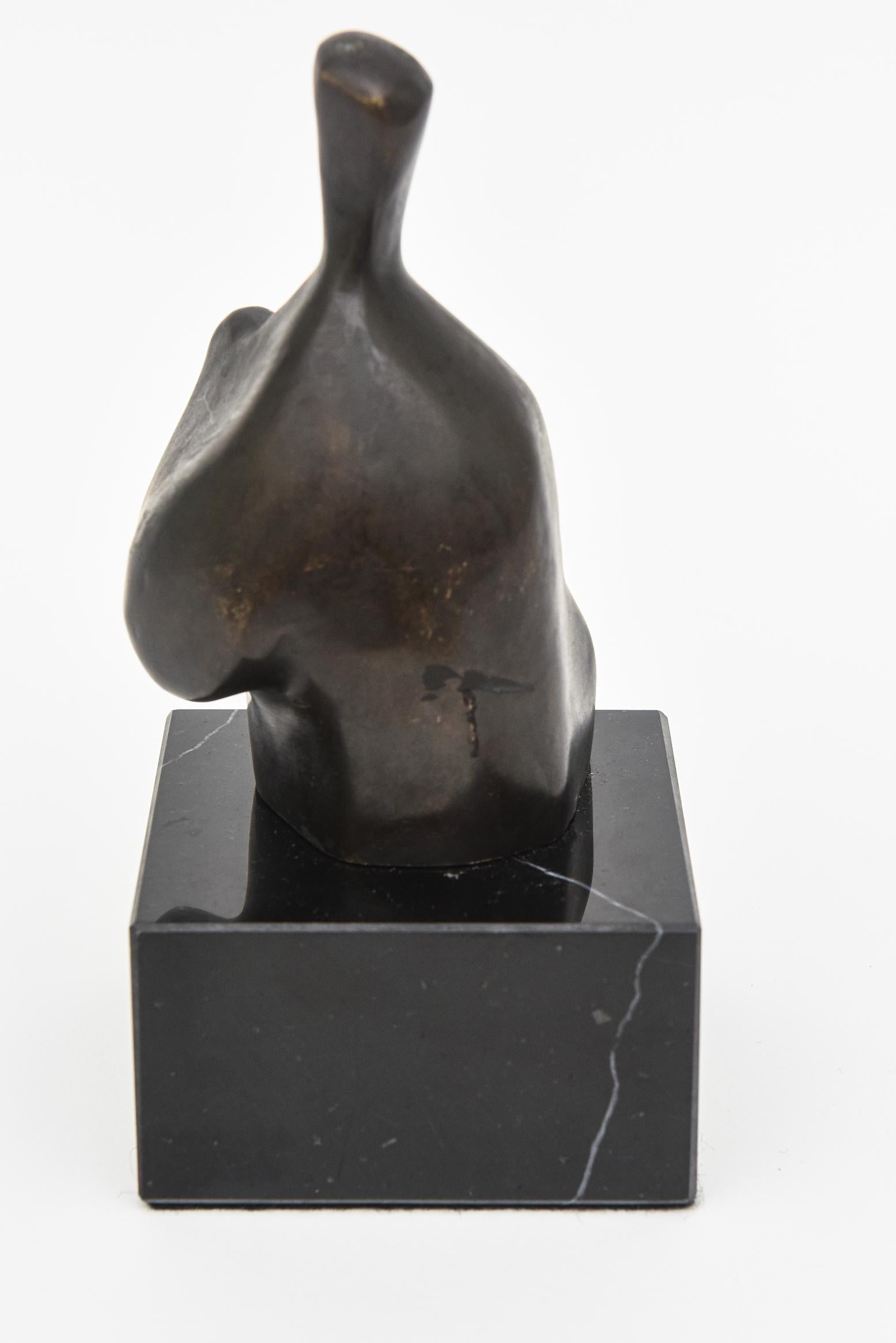 Vintage Bronze Henry Moore Style Abstract Sculpture On Black Veined Marble Base For Sale 4
