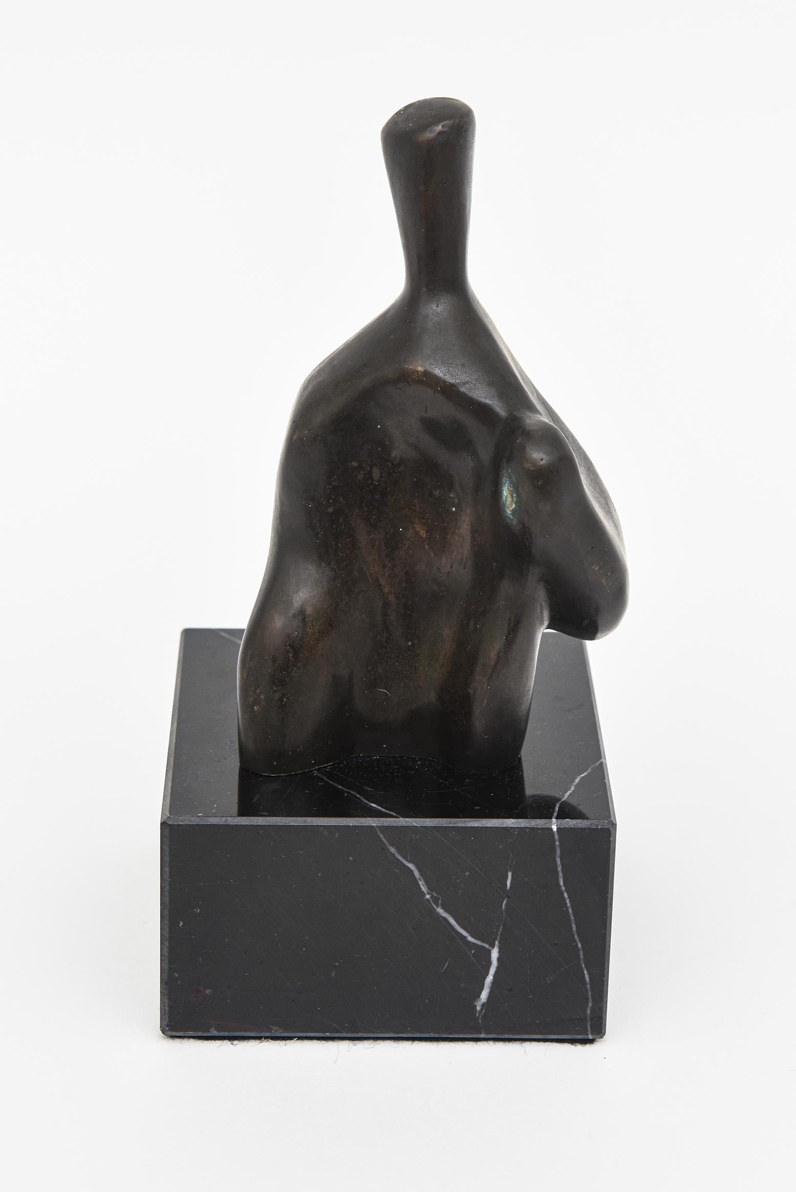 Vintage Bronze Henry Moore Style Abstract Sculpture On Black Veined Marble Base For Sale 6