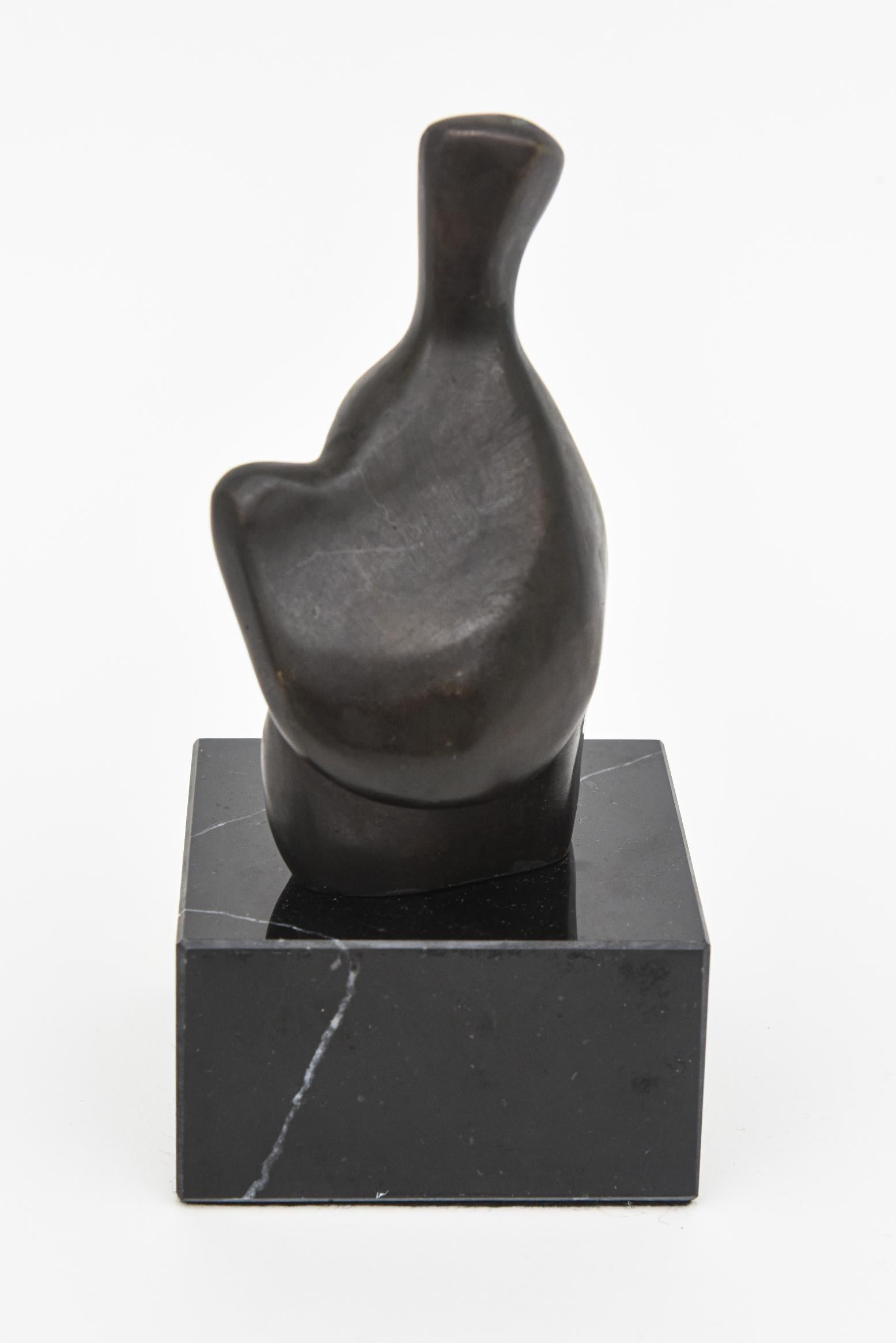 Mid-Century Modern Vintage Bronze Henry Moore Style Abstract Sculpture On Black Veined Marble Base For Sale