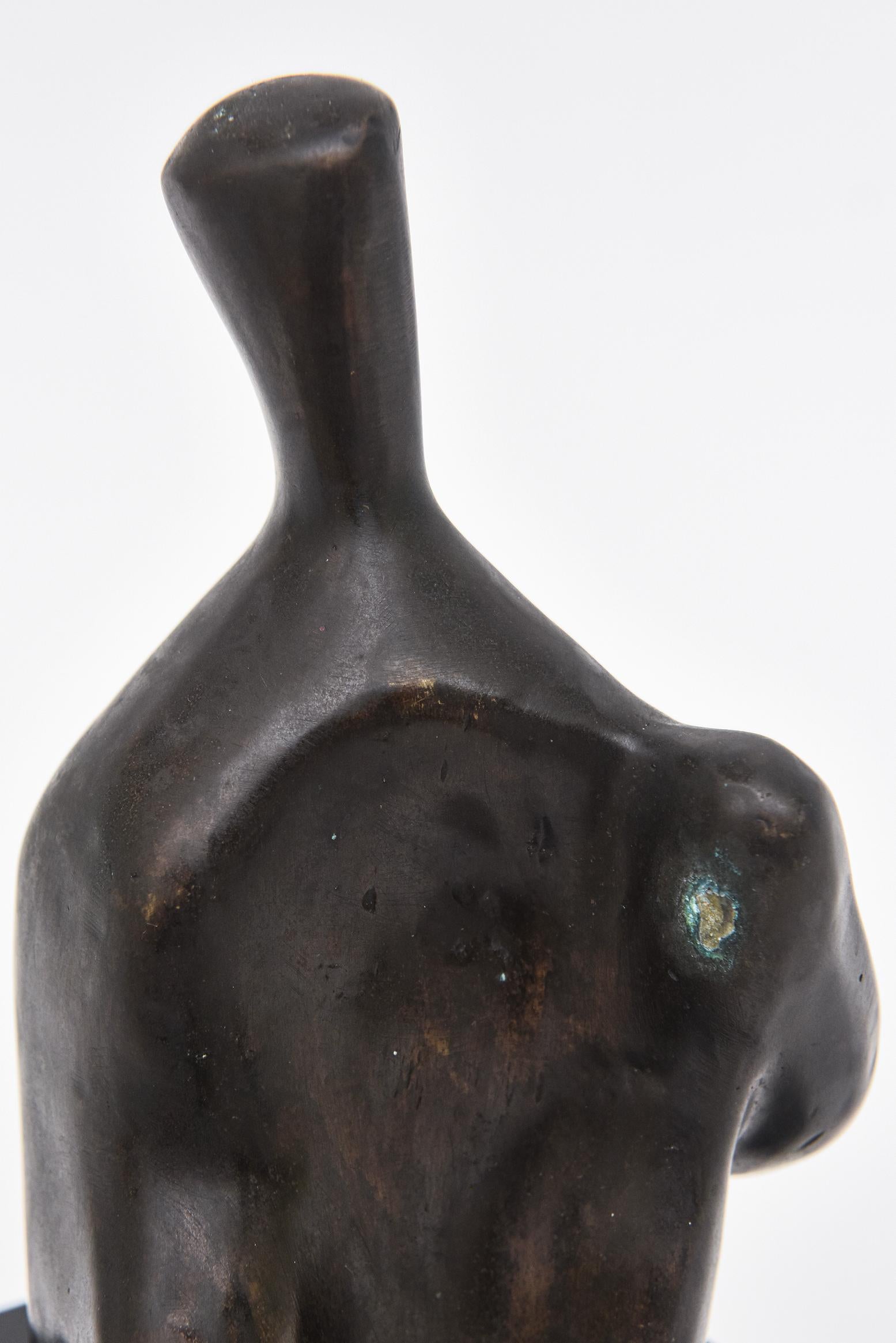 American Vintage Bronze Henry Moore Style Abstract Sculpture On Black Veined Marble Base For Sale