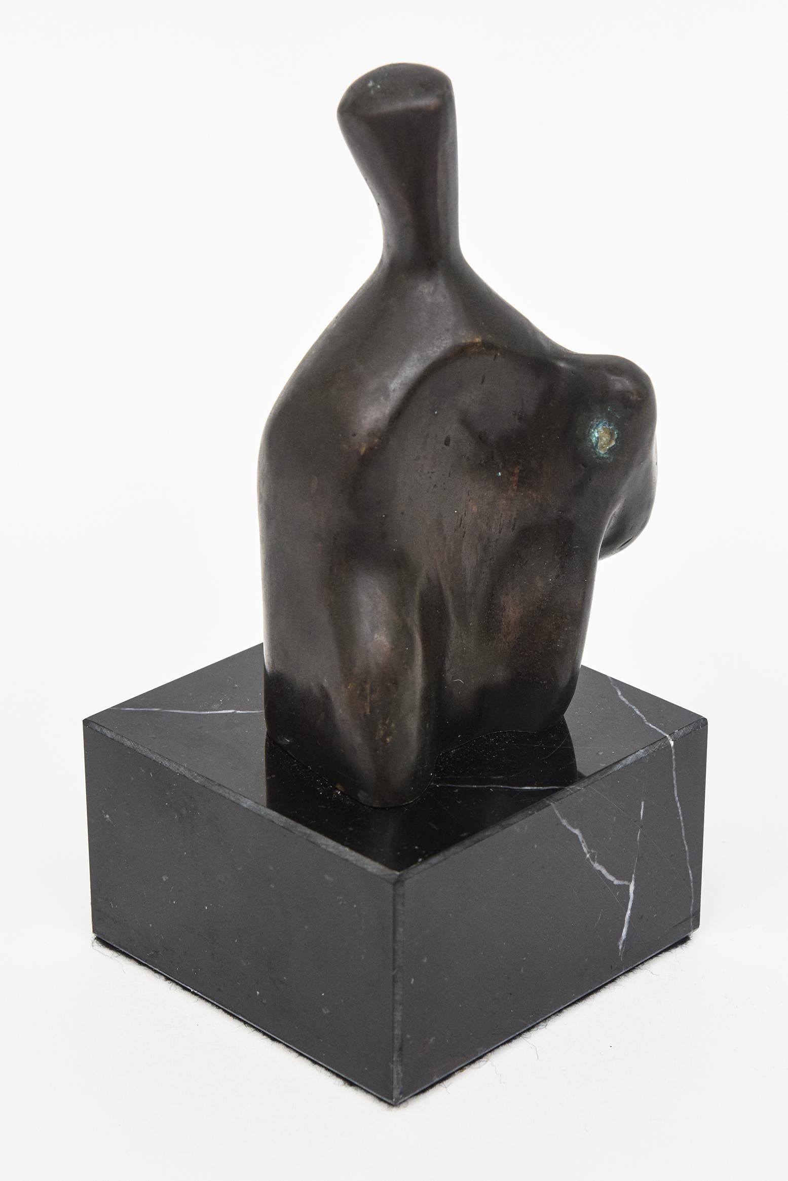 Mid-20th Century Vintage Bronze Henry Moore Style Abstract Sculpture On Black Veined Marble Base For Sale