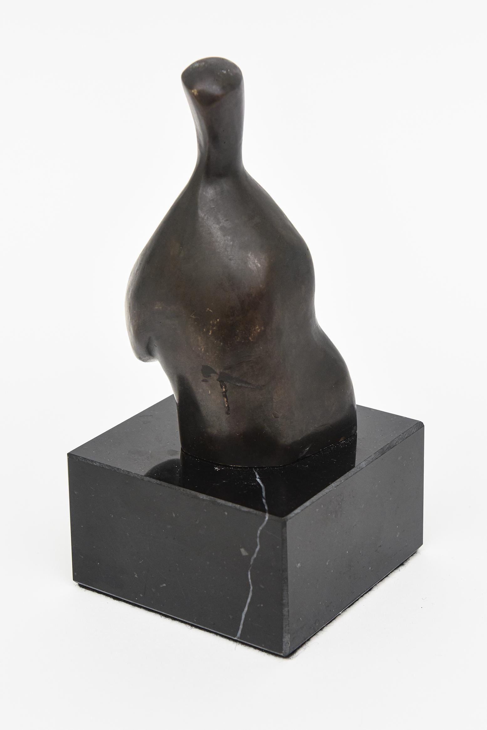 Vintage Bronze Henry Moore Style Abstract Sculpture On Black Veined Marble Base For Sale 1