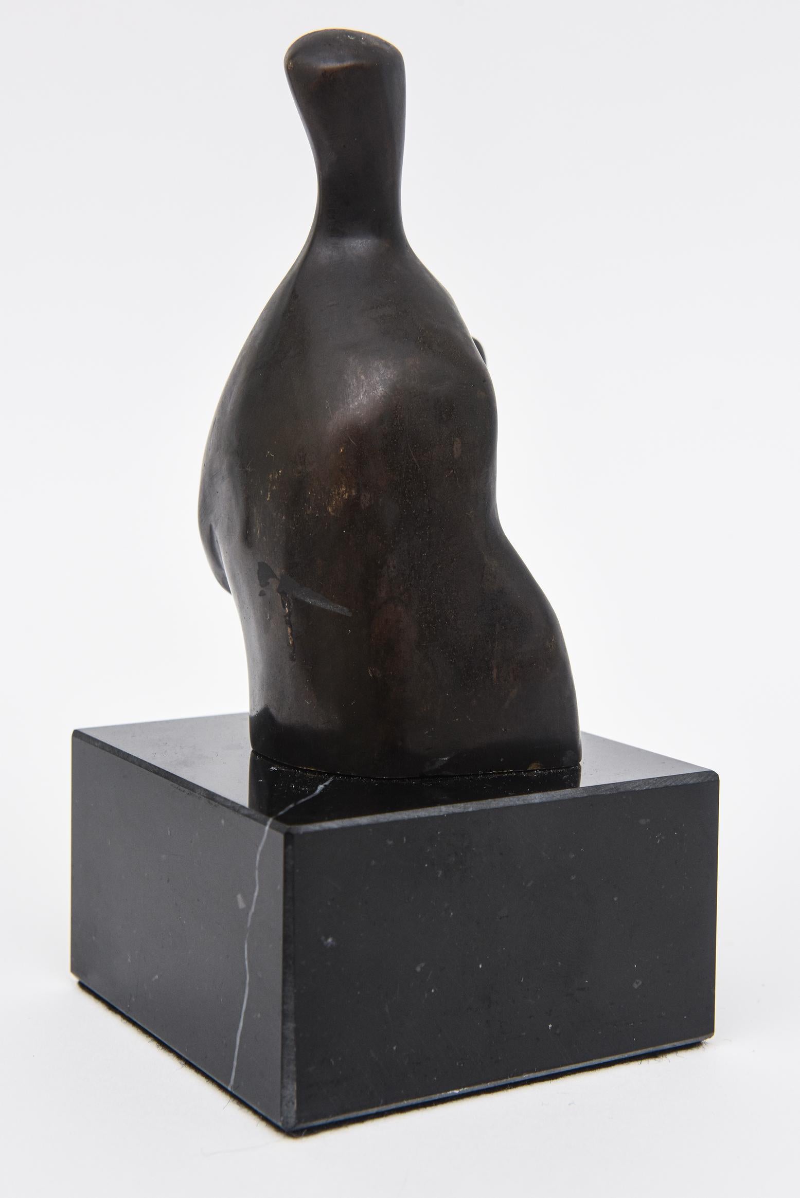 Vintage Bronze Henry Moore Style Abstract Sculpture On Black Veined Marble Base For Sale 2
