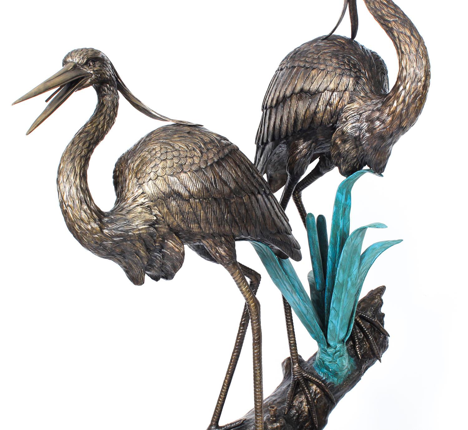 Vintage Bronze Heron Sculptural Pond Fountain, 20th Century In Good Condition In London, GB
