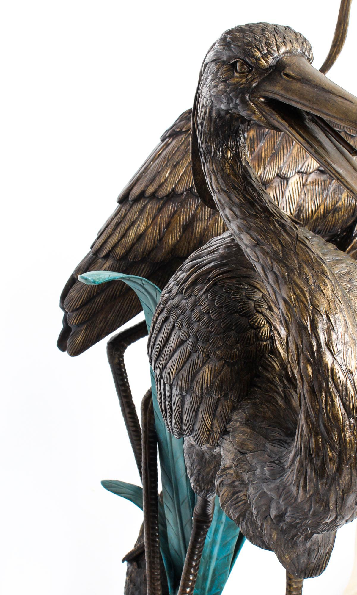 Vintage Bronze Heron Sculptural Pond Fountain 20th Century For Sale 1