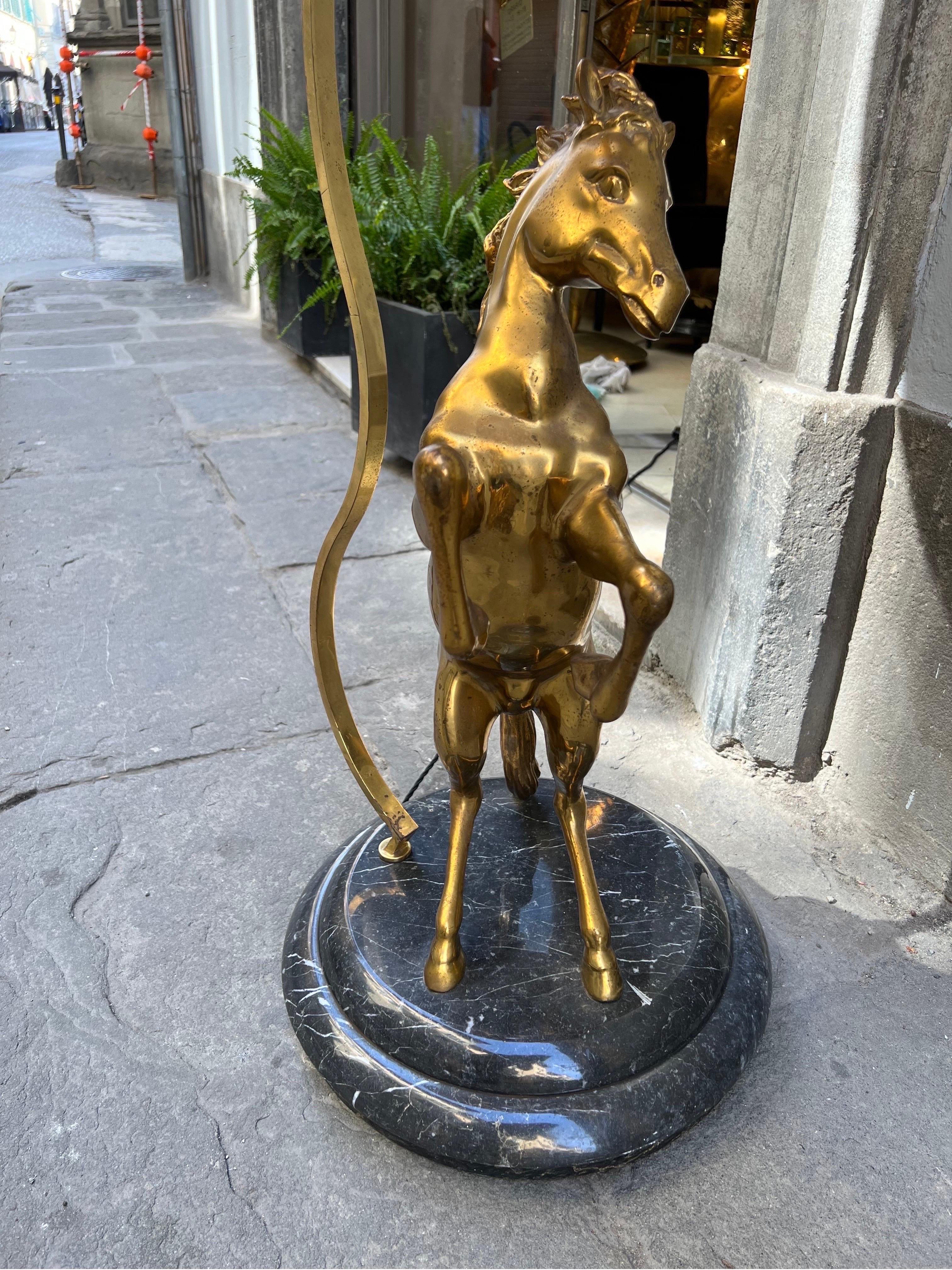 Vintage Bronze Horse Floor Lamp with Round Marble Base, 1970s 4