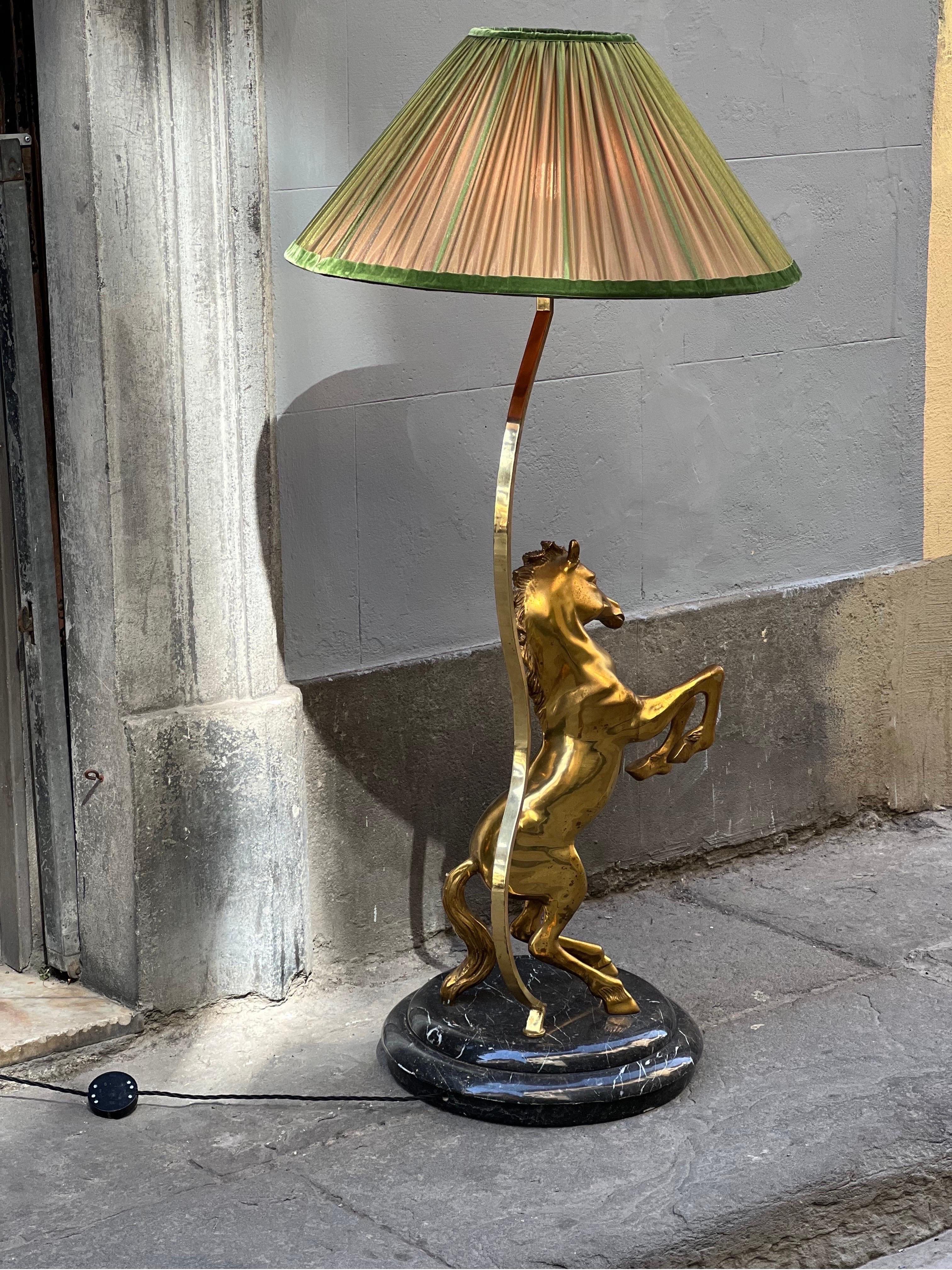 Vintage Bronze Horse Floor Lamp with Round Marble Base, 1970s 6