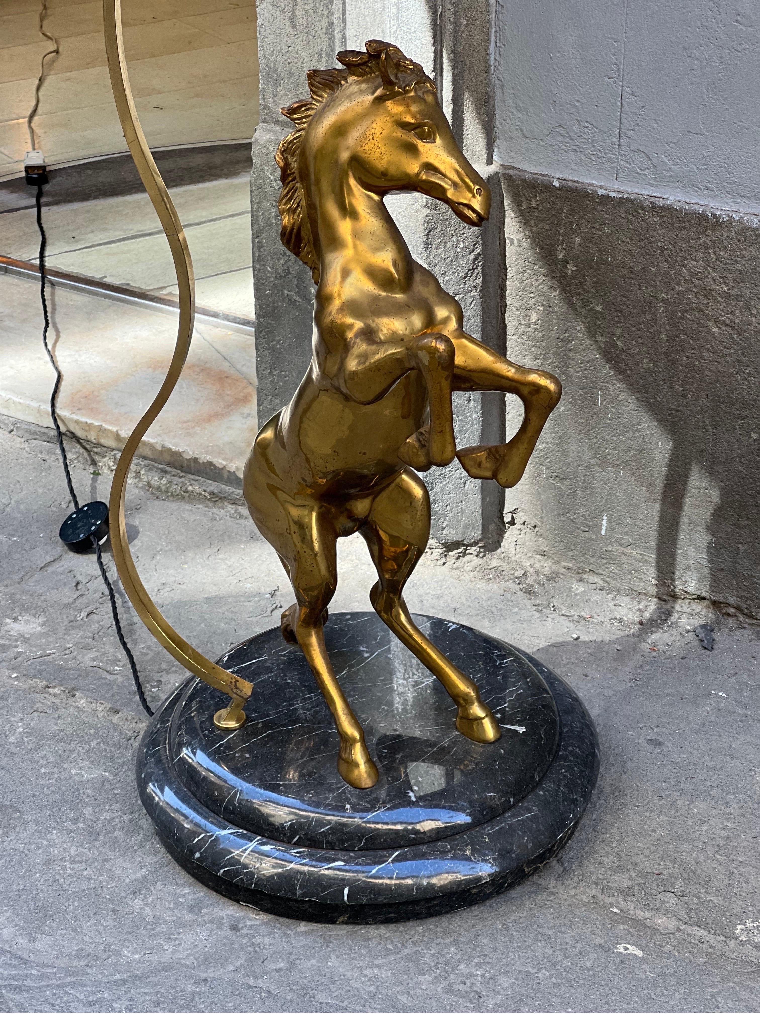 Vintage Bronze Horse Floor Lamp with Round Marble Base, 1970s 7