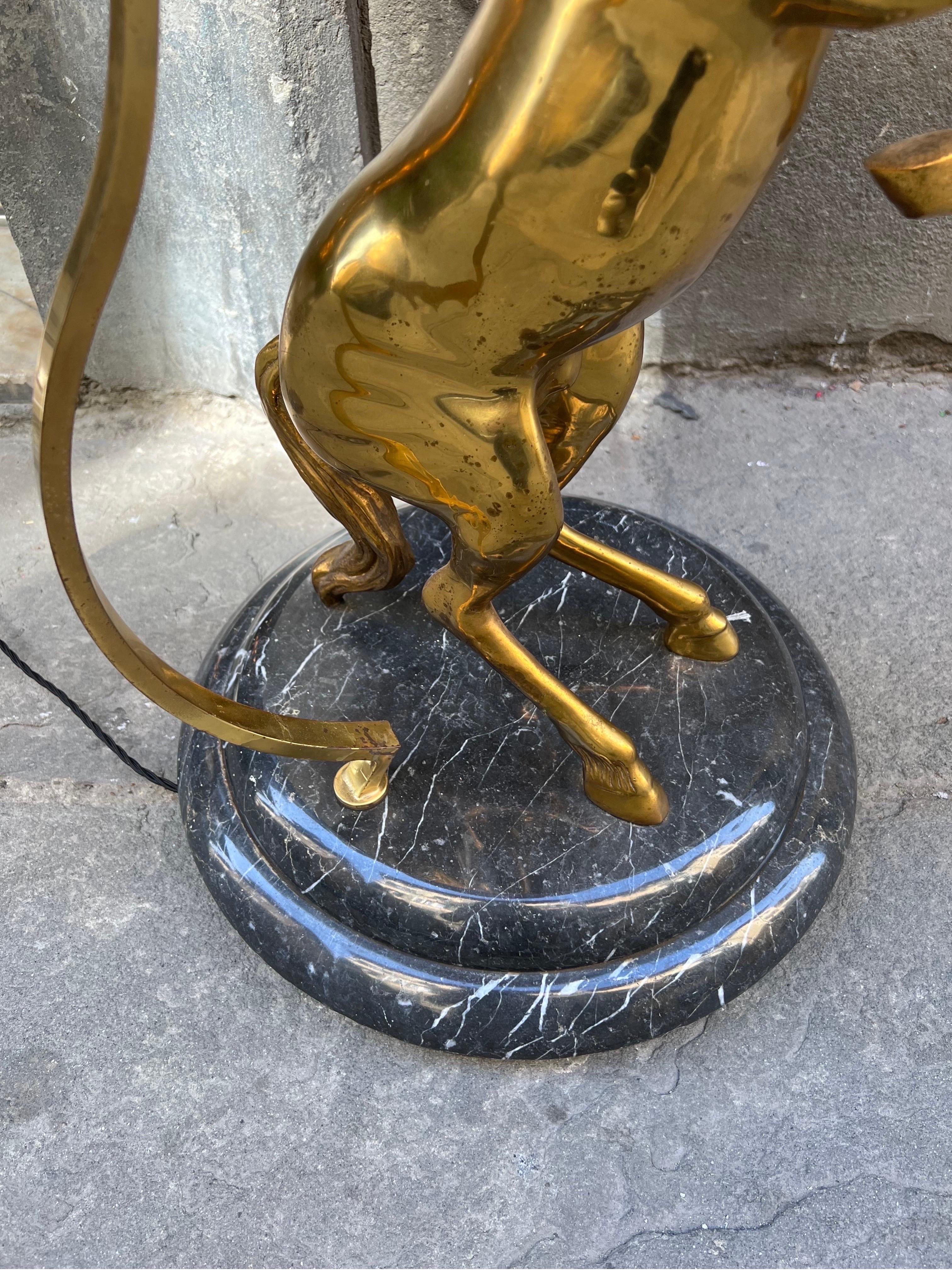 Vintage Bronze Horse Floor Lamp with Round Marble Base, 1970s 8