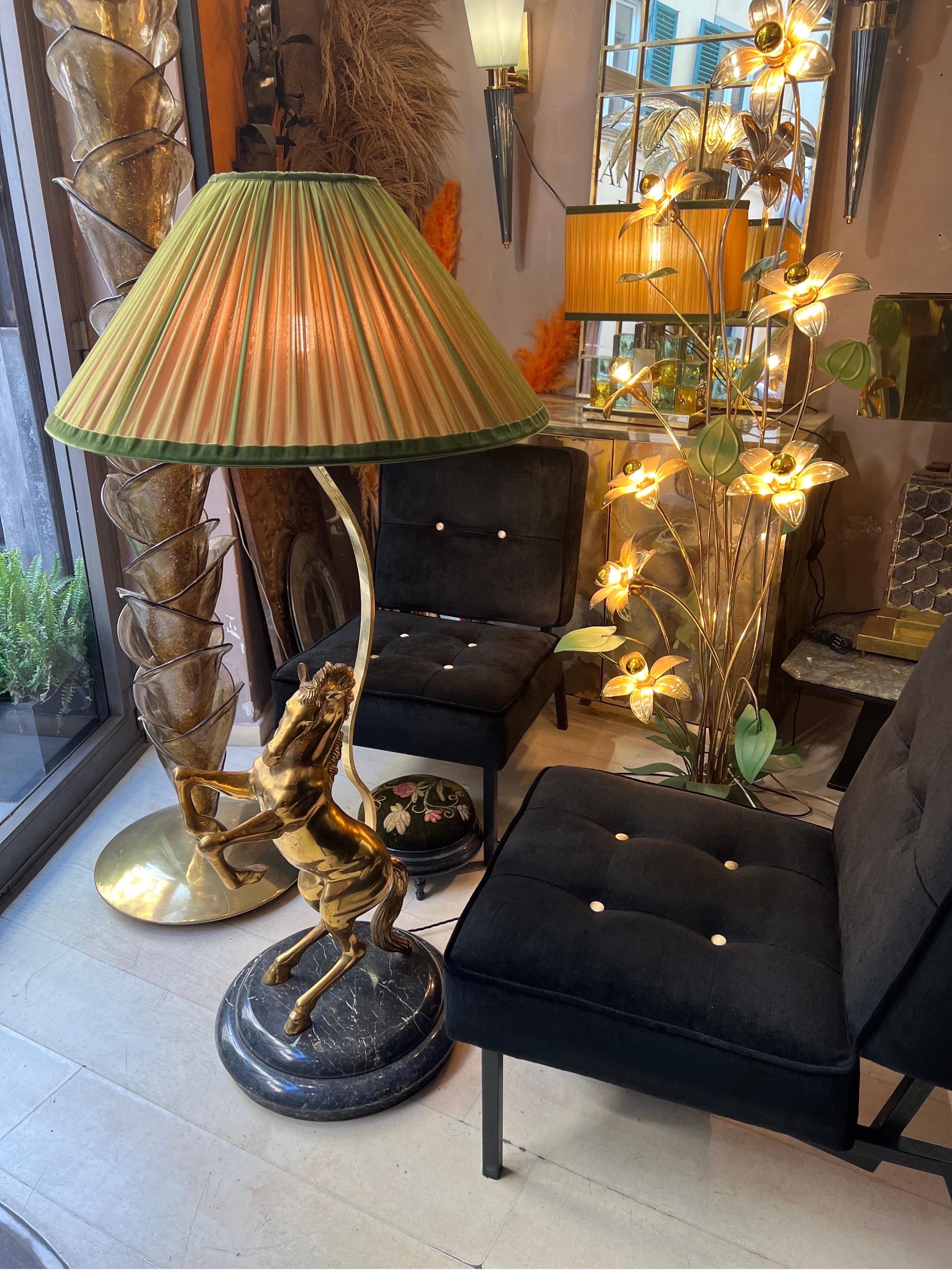 Vintage Bronze Horse Floor Lamp with Round Marble Base, 1970s 10