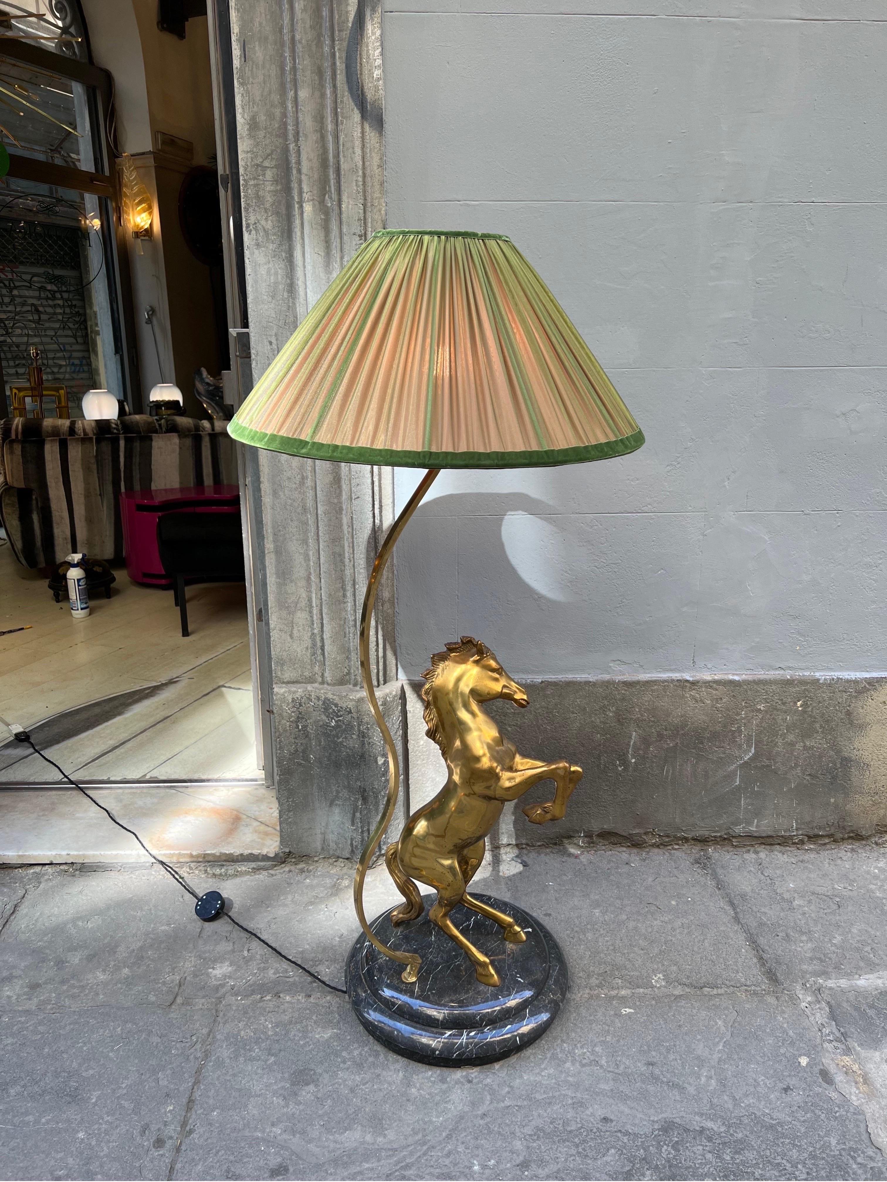 Late 20th Century Vintage Bronze Horse Floor Lamp with Round Marble Base, 1970s