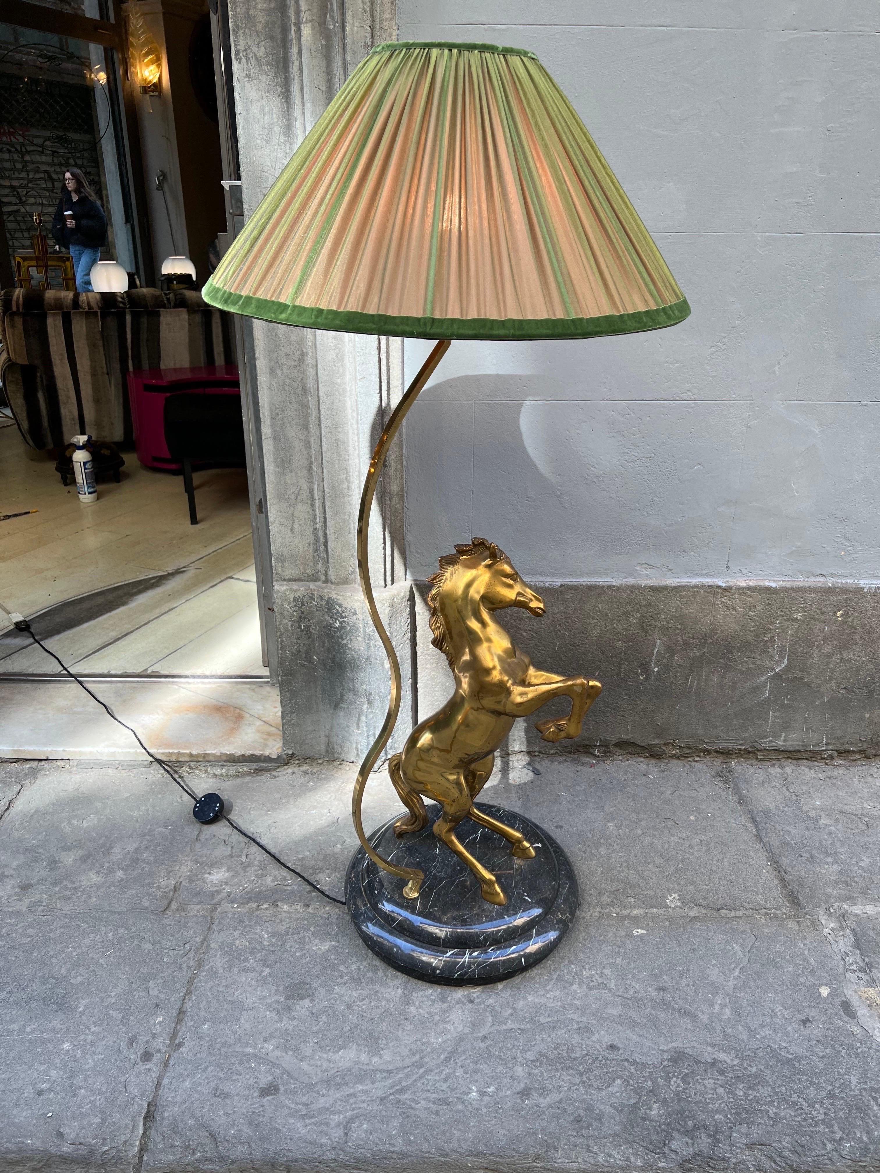 Vintage Bronze Horse Floor Lamp with Round Marble Base, 1970s 1