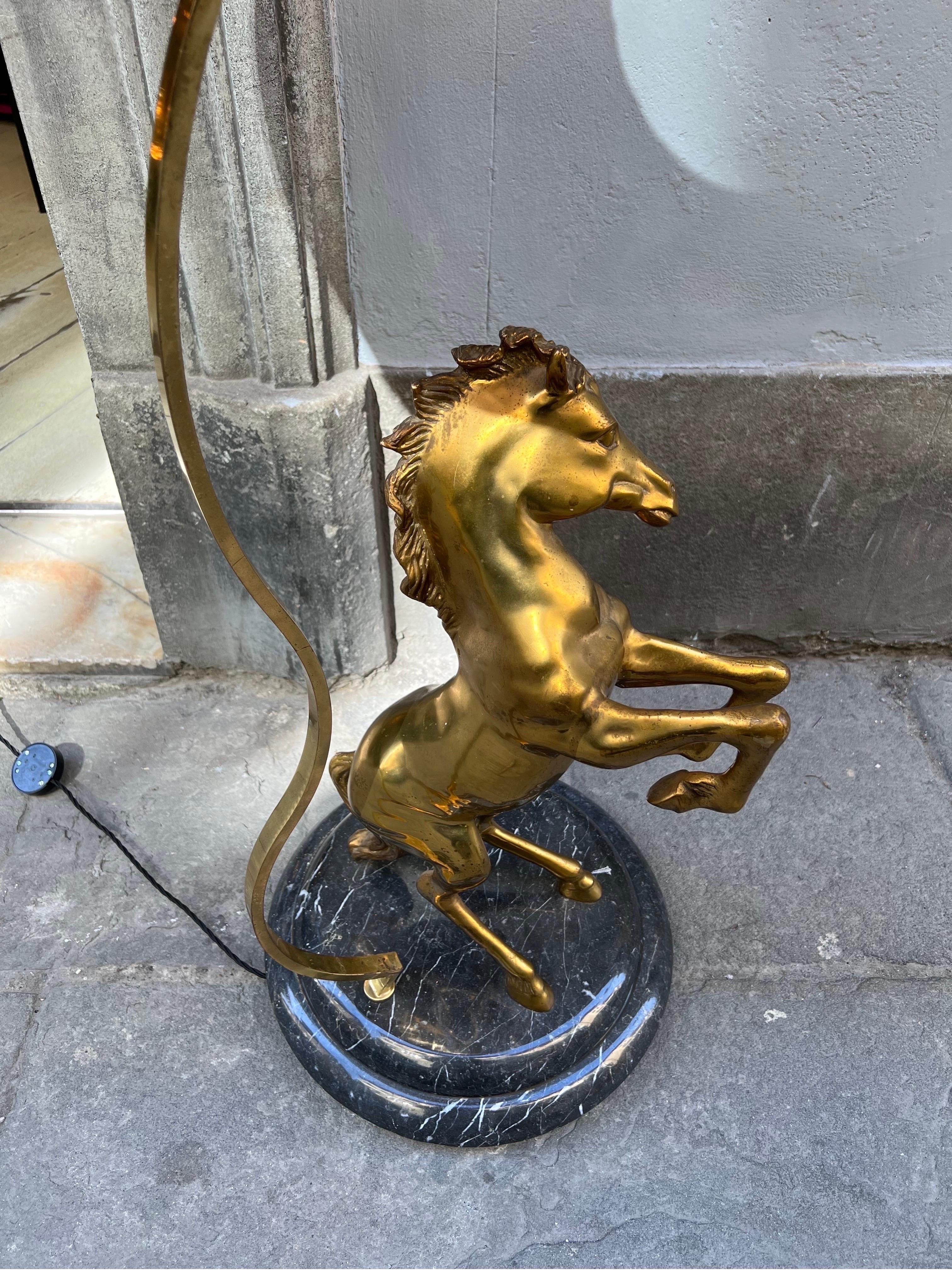 Vintage Bronze Horse Floor Lamp with Round Marble Base, 1970s 2