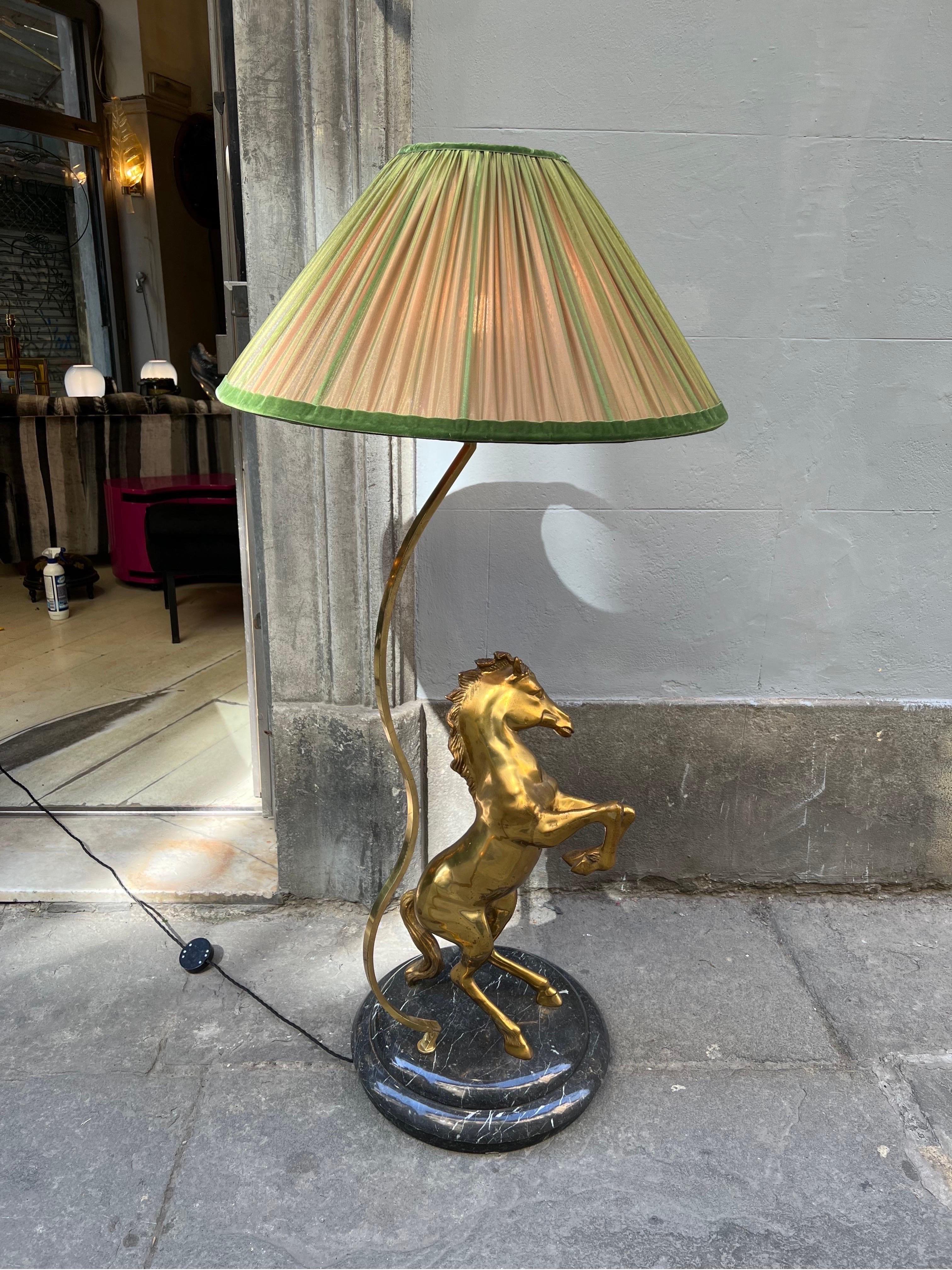 Vintage Bronze Horse Floor Lamp with Round Marble Base, 1970s 3