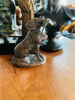 Vintage Bronze Hunting Dog Sculpture with Duck, Cast Technique, 1950s