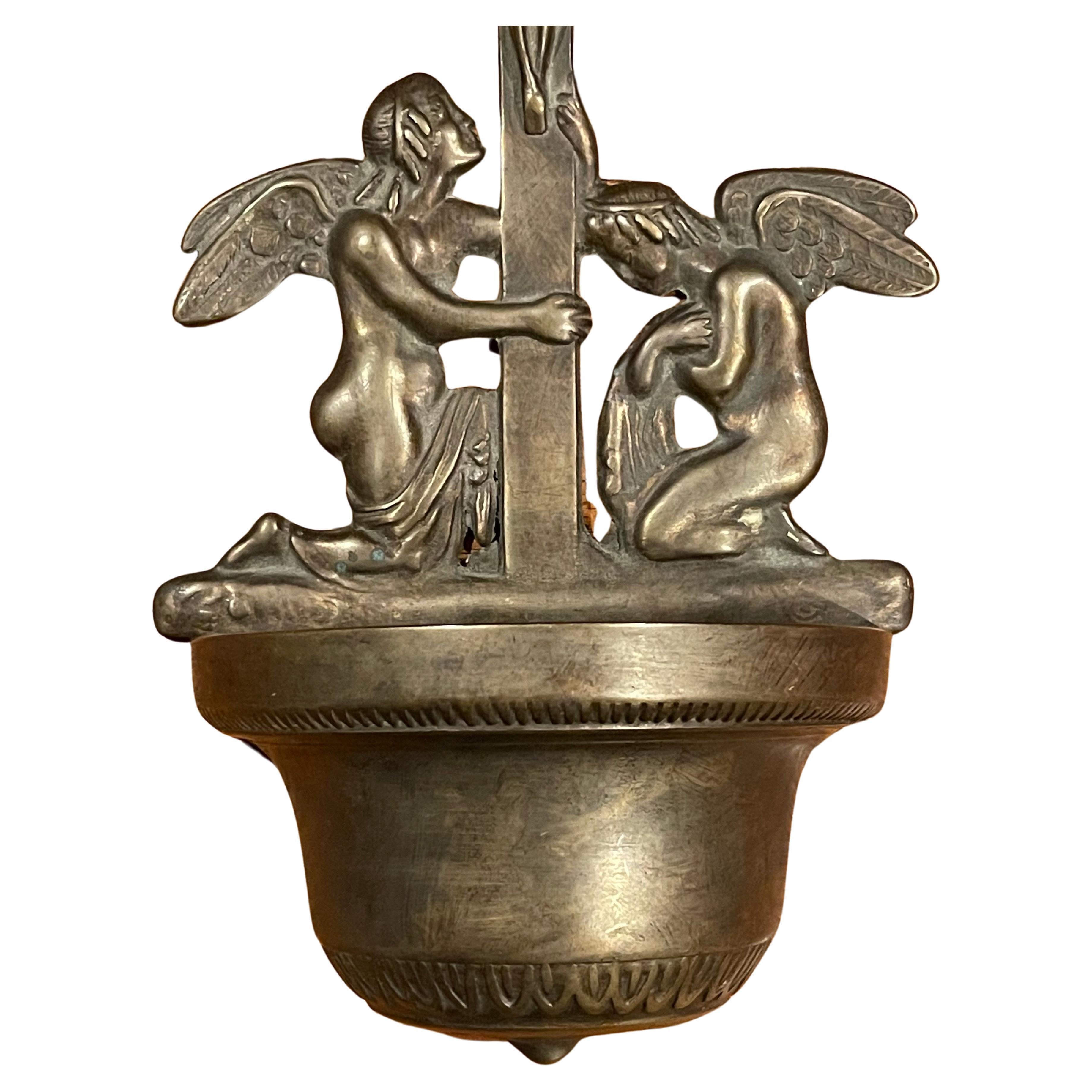 Vintage bronze Italian holy water bowl / dispenser, circa 1980s. The bowl is in good vintage condition and measures 6.25