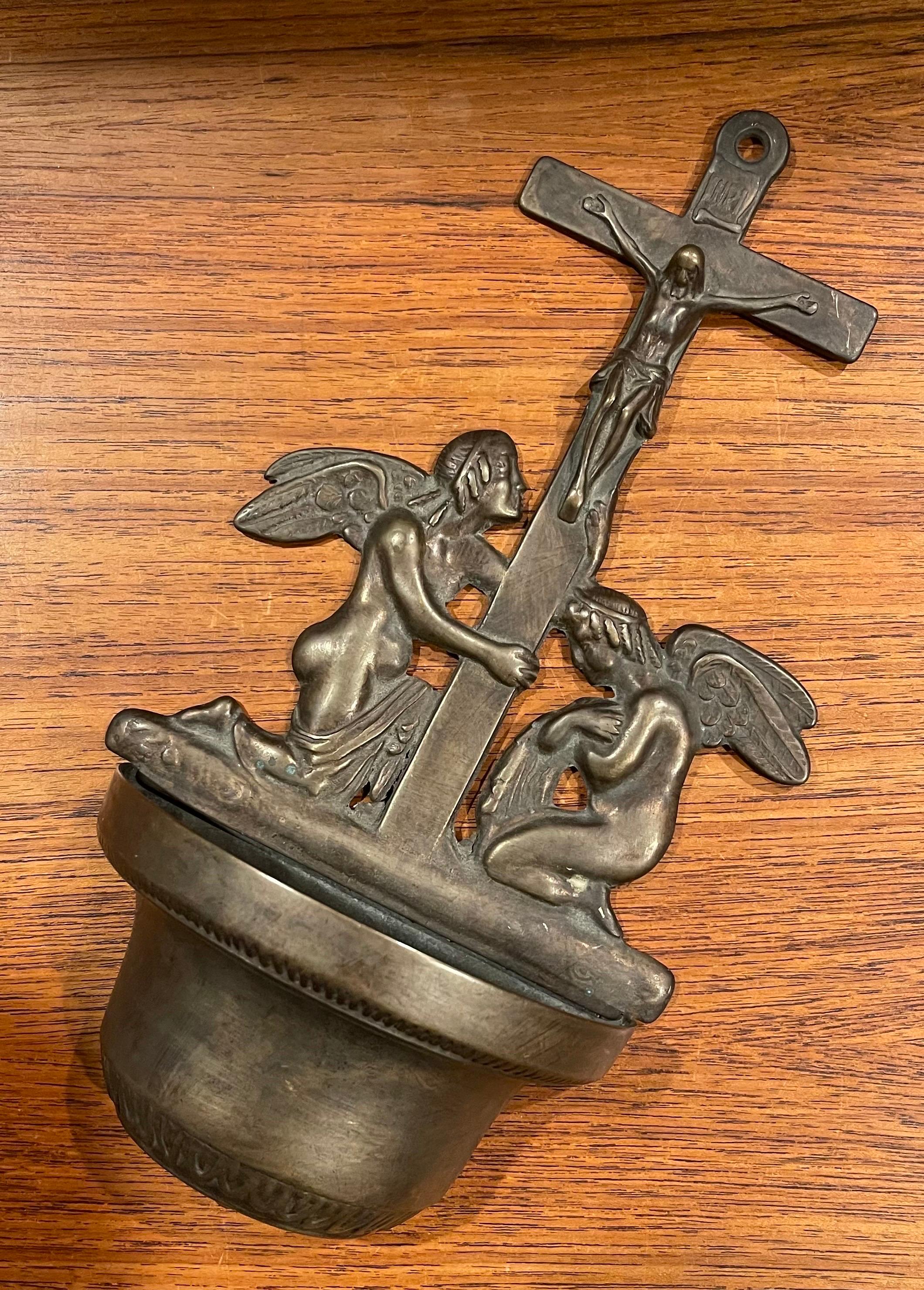 Cast Vintage Bronze Italian Holy Water Bowl / Dispenser For Sale